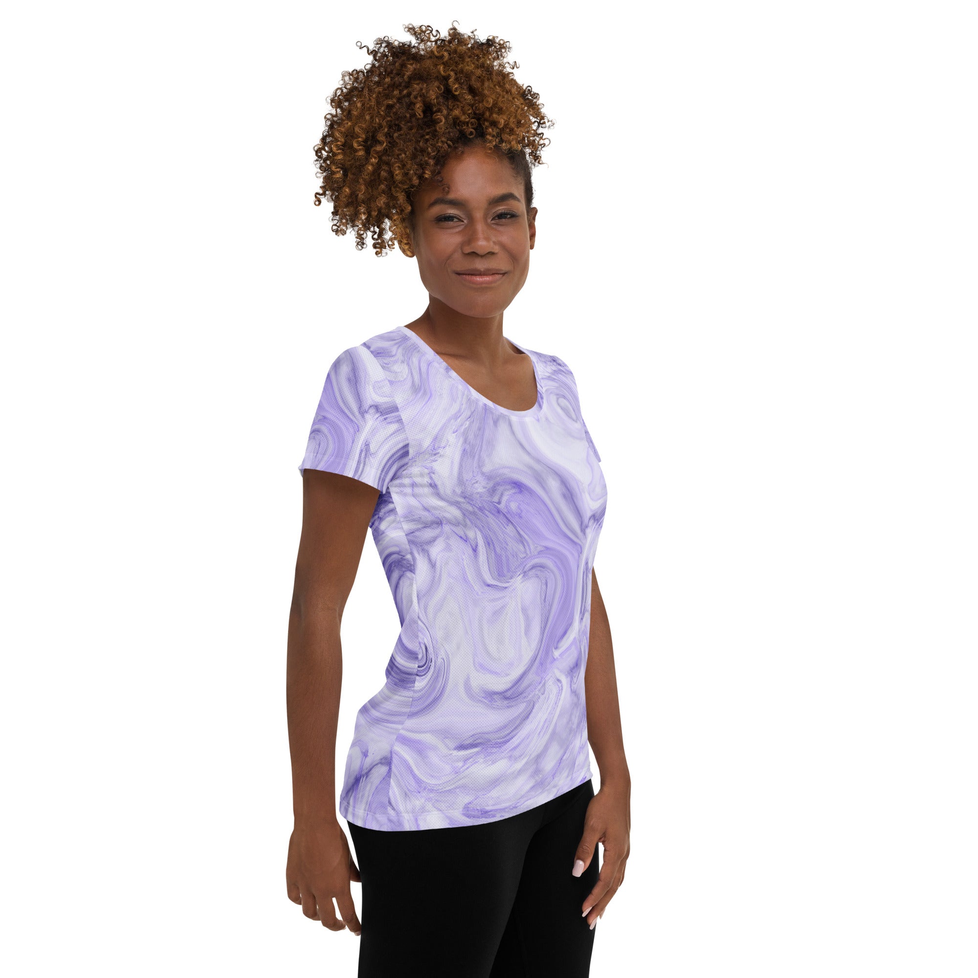 Women’s Lavender Marble Performance Athletic T-Shirt - Lightweight Moisture Wicking Workout Top with UPF 50+