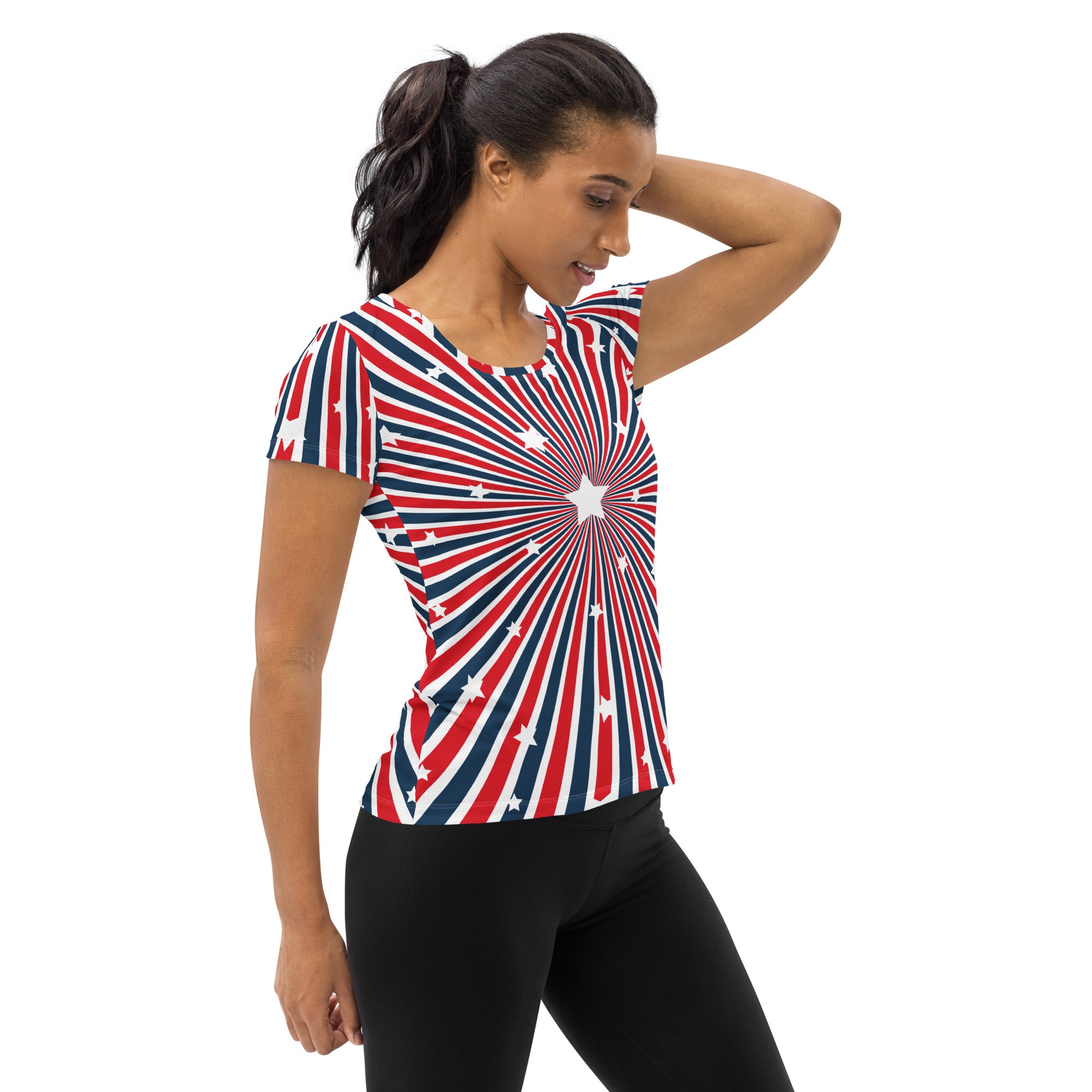 Women’s Patriotic Starburst Performance Athletic T-Shirt - Lightweight Moisture Wicking Workout Top with UPF 50+