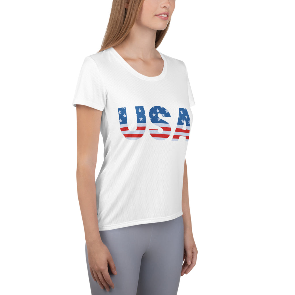 Women’s USA 4th Of July Performance Athletic T-Shirt - Lightweight Moisture Wicking Workout Top with UPF 50+