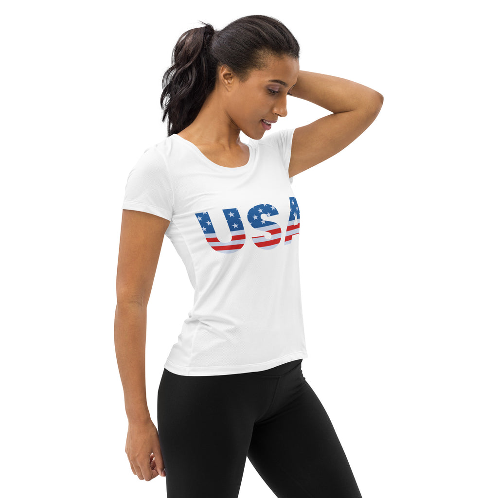 Women’s USA 4th Of July Performance Athletic T-Shirt - Lightweight Moisture Wicking Workout Top with UPF 50+