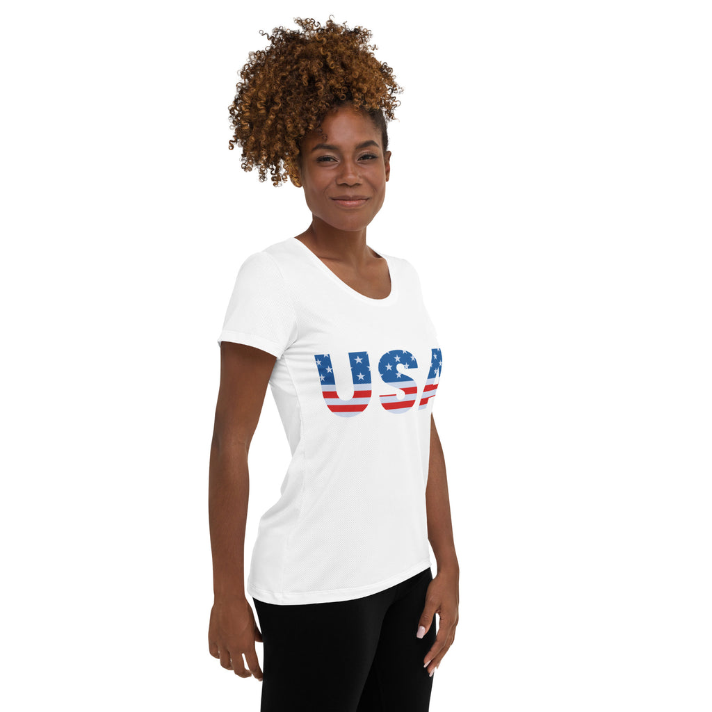 Women’s USA 4th Of July Performance Athletic T-Shirt - Lightweight Moisture Wicking Workout Top with UPF 50+