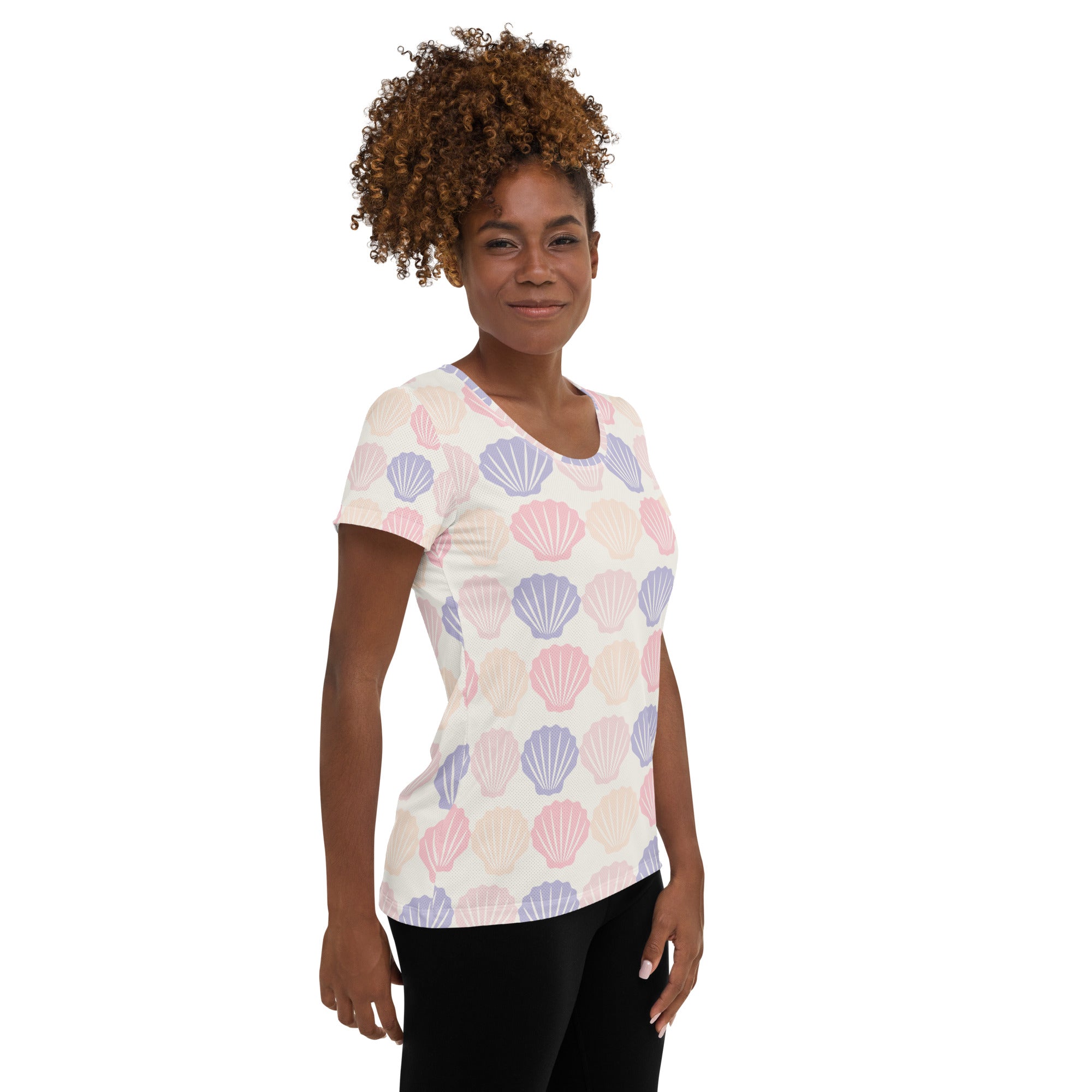 Women’s Pastel Seashell Performance Athletic T-Shirt - Lightweight Moisture Wicking Workout Top with UPF 50+
