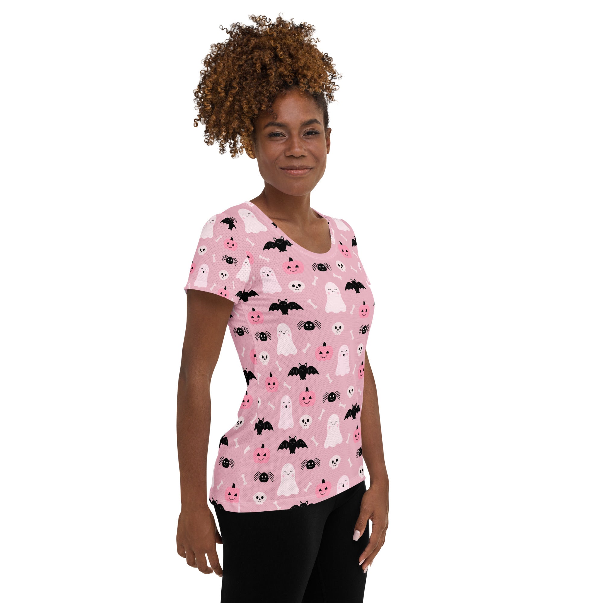 Women’s Pink Halloween Performance Athletic T-Shirt - Lightweight Moisture Wicking Workout Top with UPF 50+