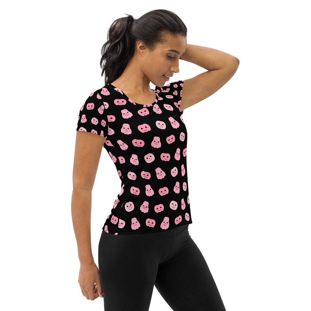 Women’s Pink Pumpkin Halloween Performance Athletic T-Shirt - Lightweight Moisture Wicking Workout Top with UPF 50+