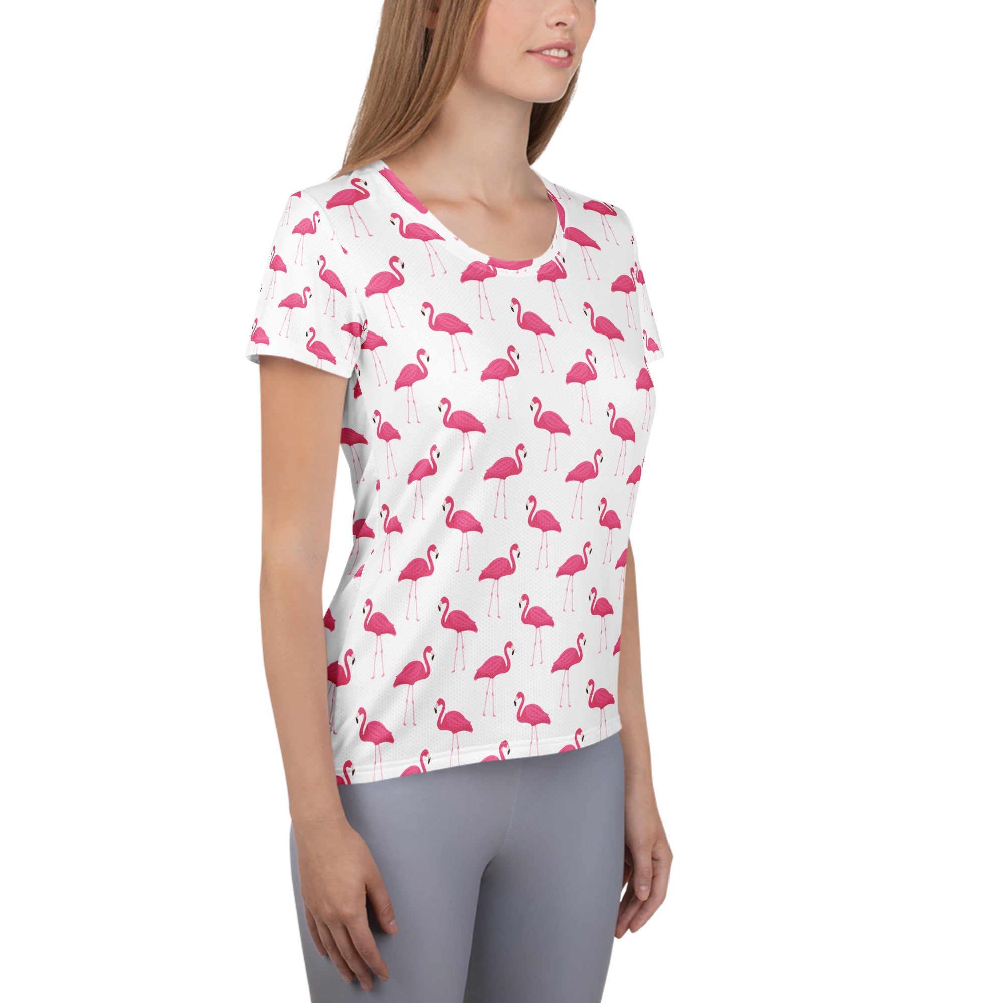 Women’s Pink Flamingo Performance Athletic T-Shirt - Lightweight Moisture Wicking Workout Top with UPF 50+
