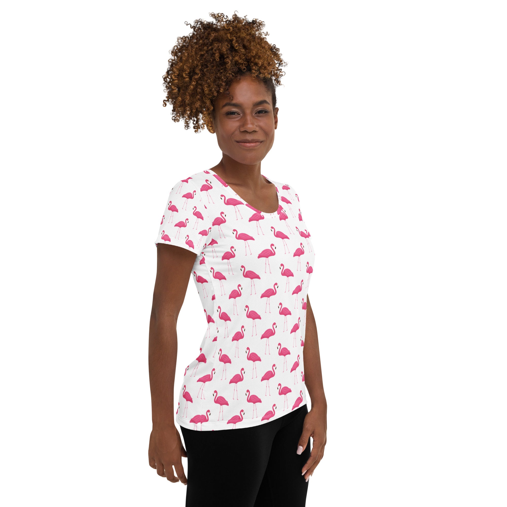 Women’s Pink Flamingo Performance Athletic T-Shirt - Lightweight Moisture Wicking Workout Top with UPF 50+