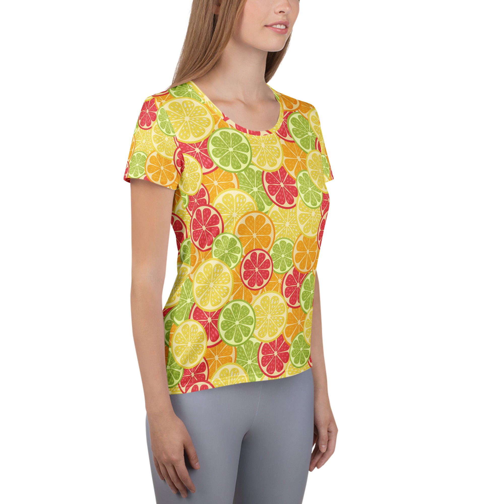 Women’s Colorful Citrus Performance Athletic T-Shirt - Lightweight Moisture Wicking Workout Top with UPF 50+