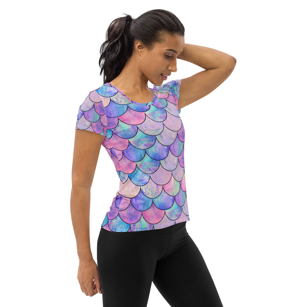 Women’s Pastel Mermaid Performance Athletic T-Shirt - Lightweight Moisture Wicking Workout Top with UPF 50+
