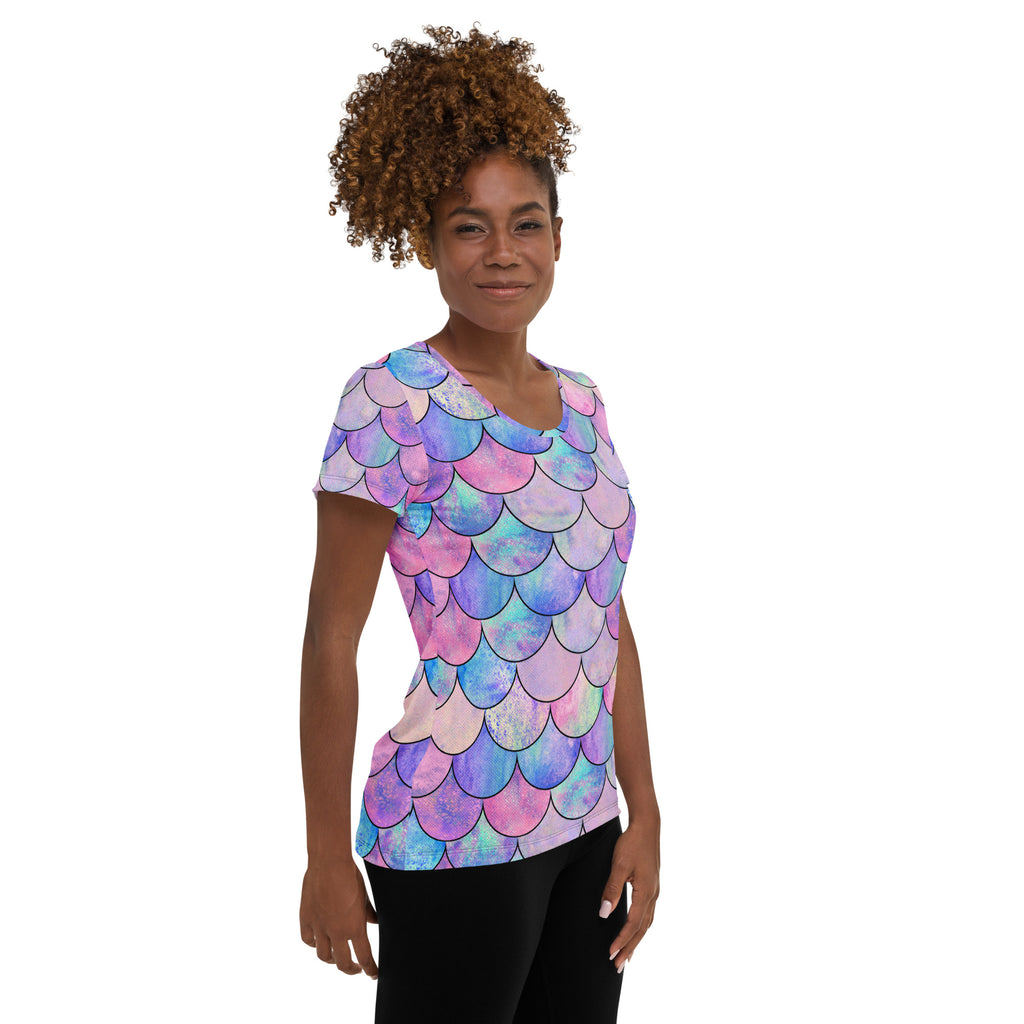 Women’s Pastel Mermaid Performance Athletic T-Shirt - Lightweight Moisture Wicking Workout Top with UPF 50+