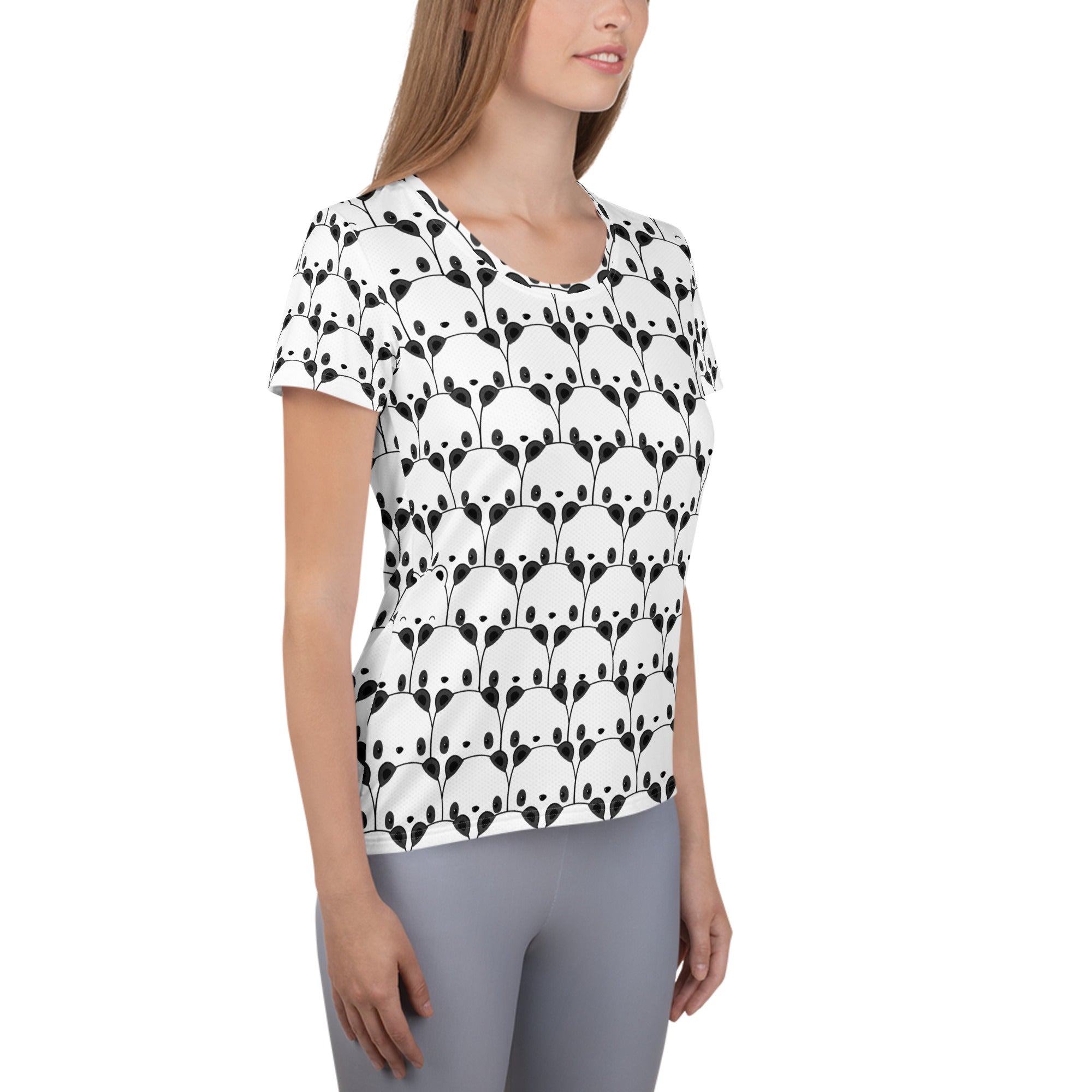 Women’s Cute Panda Performance Athletic T-Shirt - Lightweight Moisture Wicking Workout Top with UPF 50+