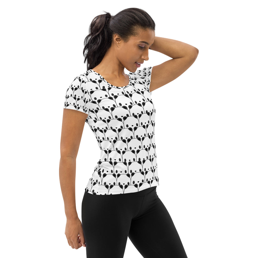 Women’s Cute Panda Performance Athletic T-Shirt - Lightweight Moisture Wicking Workout Top with UPF 50+