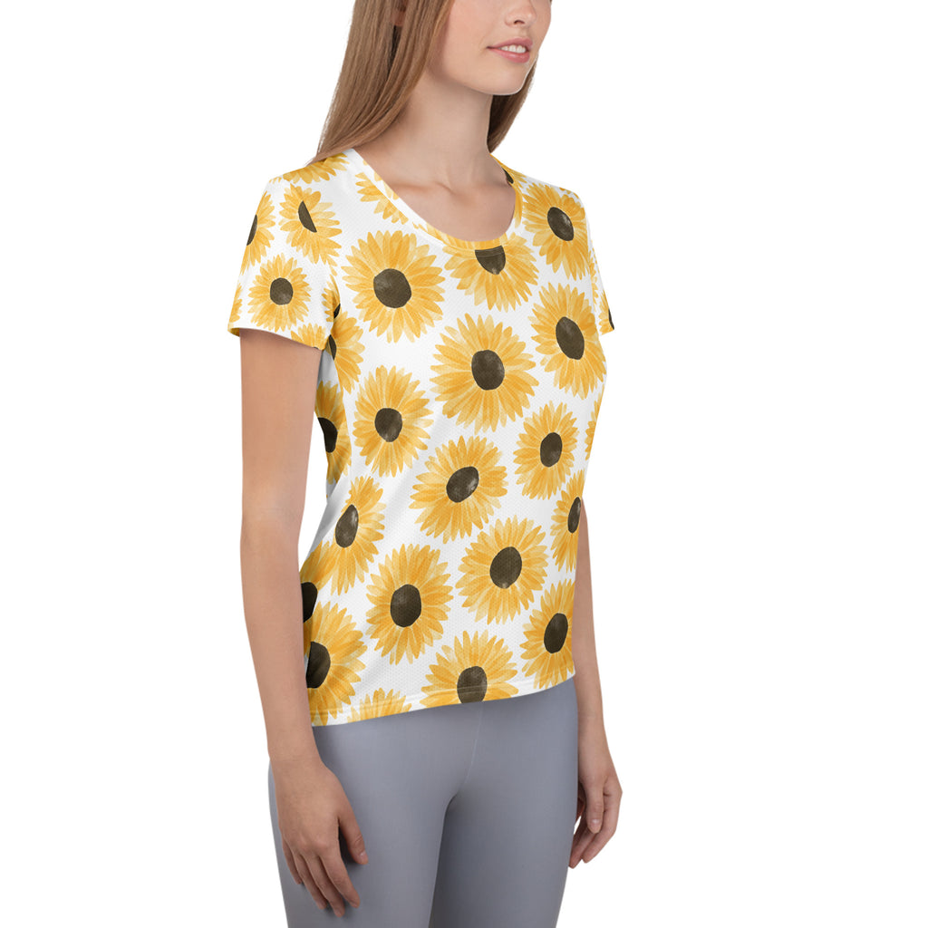 Women’s Sunflower Performance Athletic T-Shirt - Lightweight Moisture Wicking Workout Top with UPF 50+