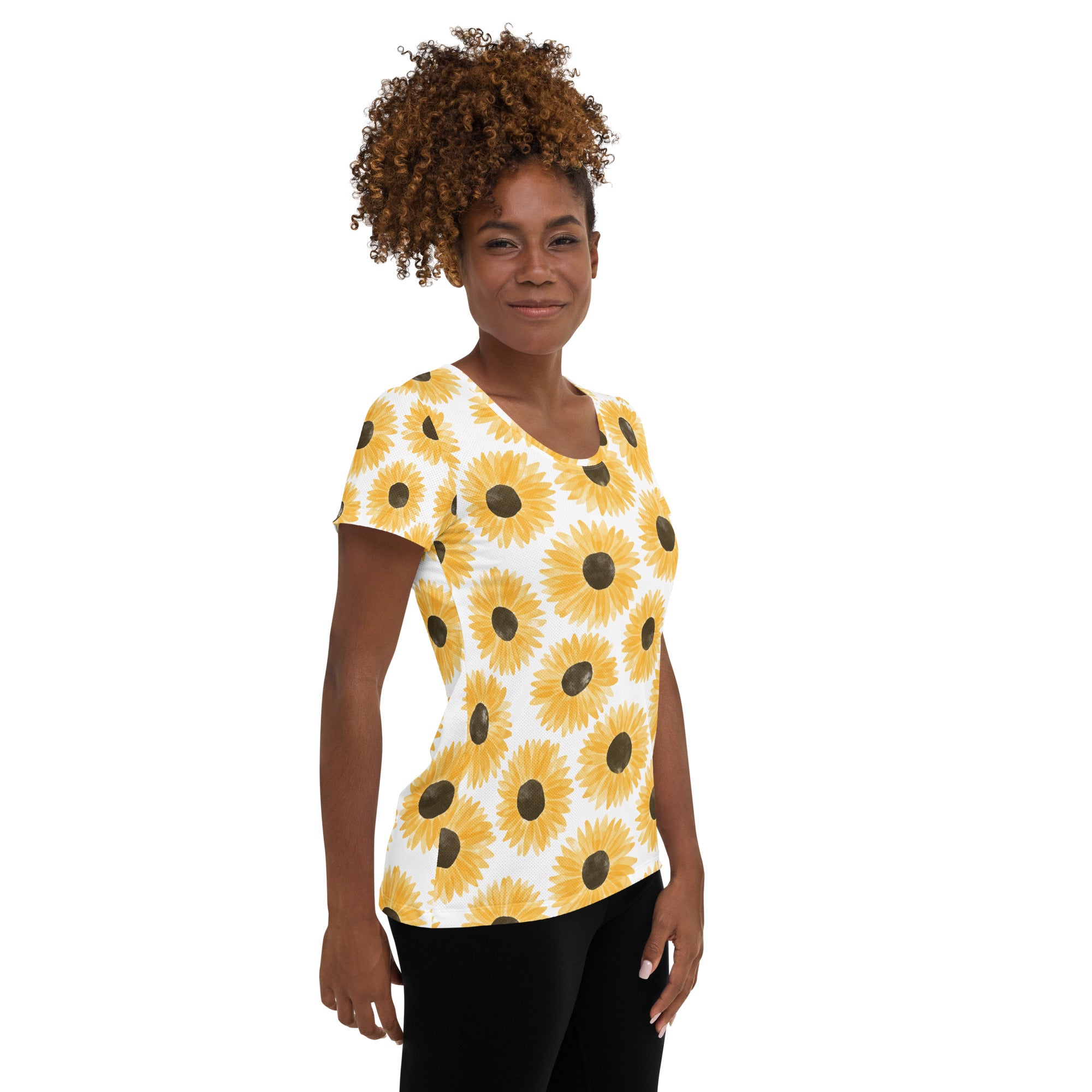 Women’s Sunflower Performance Athletic T-Shirt - Lightweight Moisture Wicking Workout Top with UPF 50+