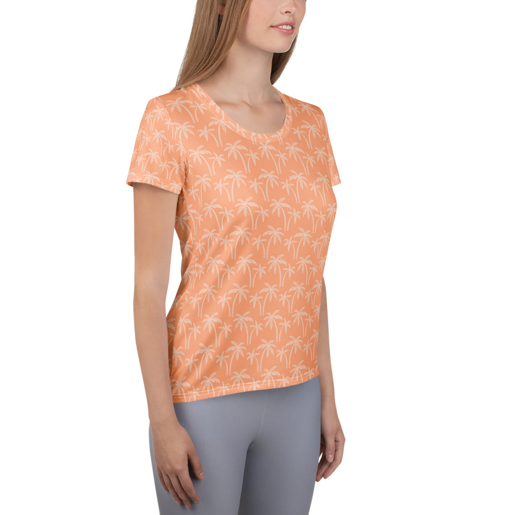 Women’s Peach Palm Performance Athletic T-Shirt - Lightweight Moisture Wicking Workout Top with UPF 50+