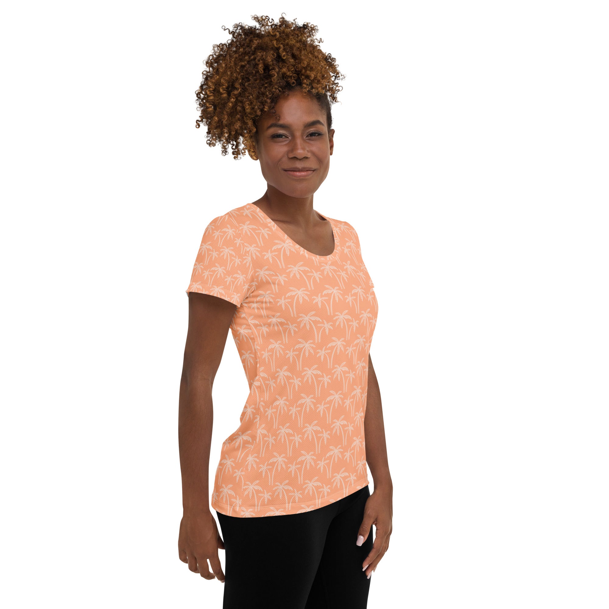 Women’s Peach Palm Performance Athletic T-Shirt - Lightweight Moisture Wicking Workout Top with UPF 50+