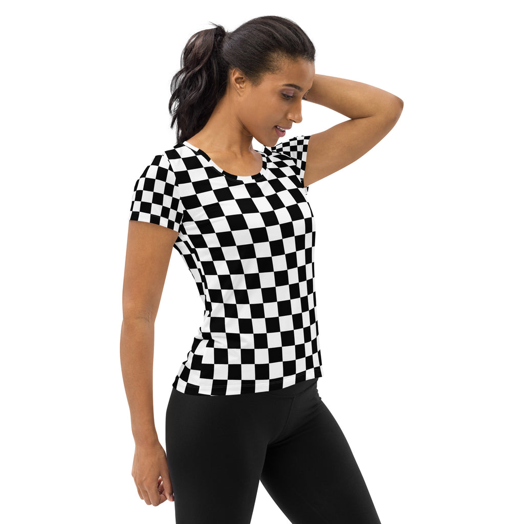 Women’s Checkered Athletic T-Shirt - Lightweight Moisture Wicking Workout Top with UPF 50+