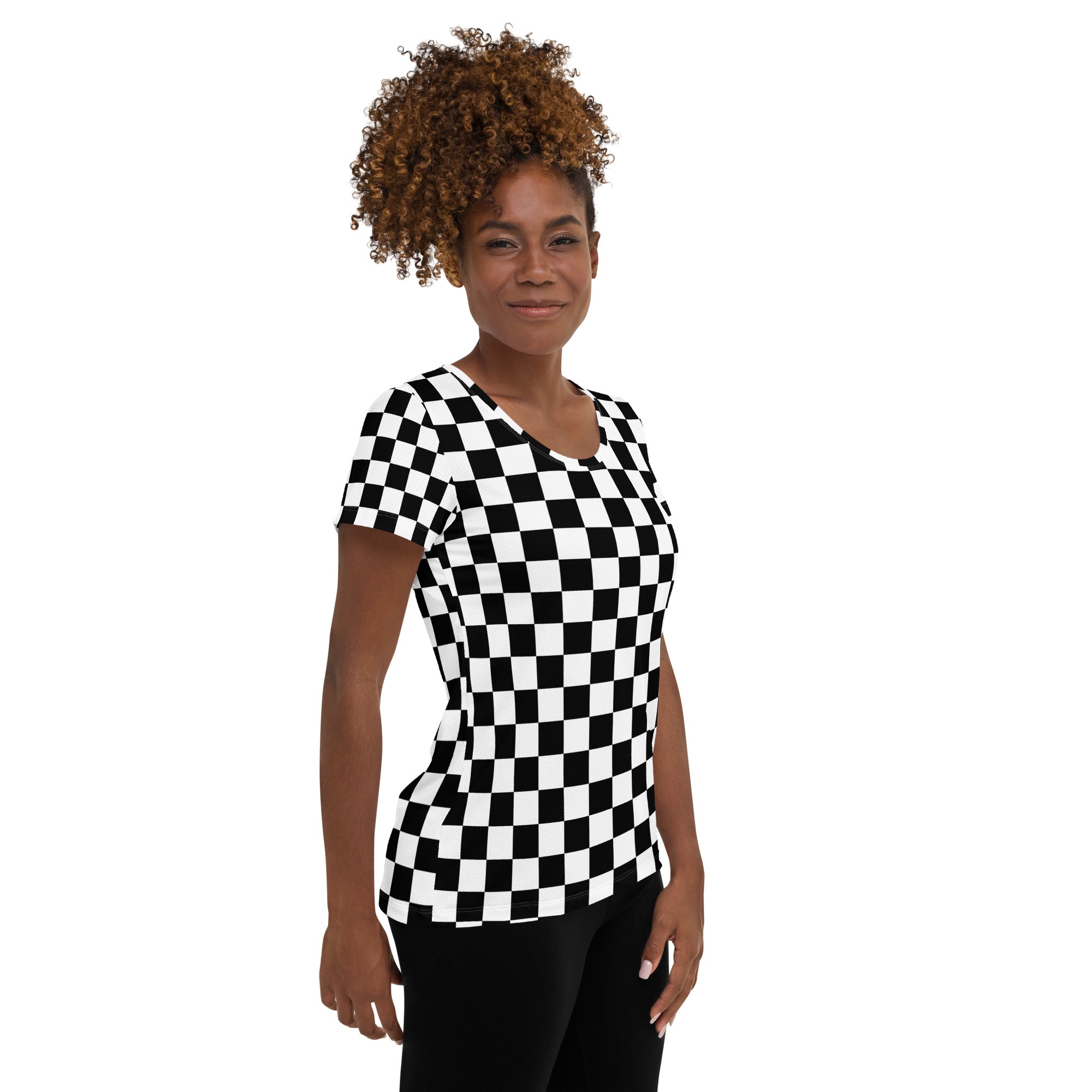 Women’s Checkered Athletic T-Shirt - Lightweight Moisture Wicking Workout Top with UPF 50+