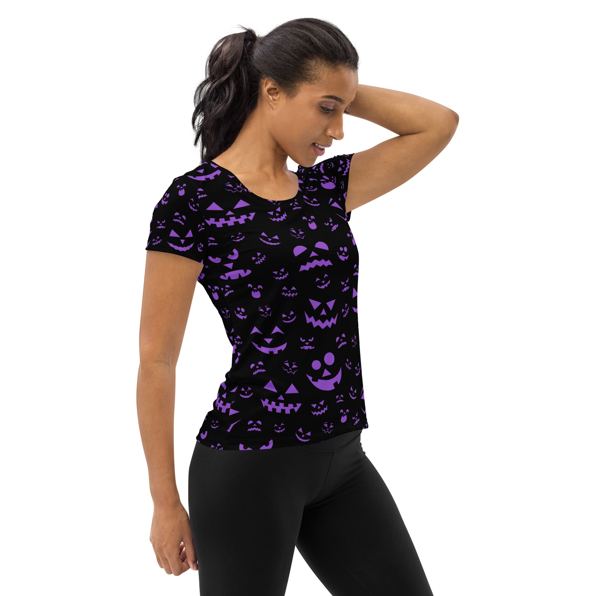 Women’s Purple Jack-O'-Lantern Athletic T-Shirt - Lightweight Moisture Wicking Workout Top with UPF 50+