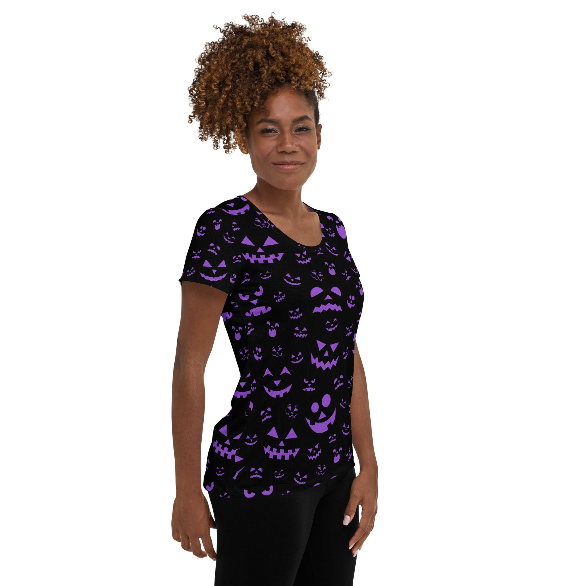 Women’s Purple Jack-O'-Lantern Athletic T-Shirt - Lightweight Moisture Wicking Workout Top with UPF 50+