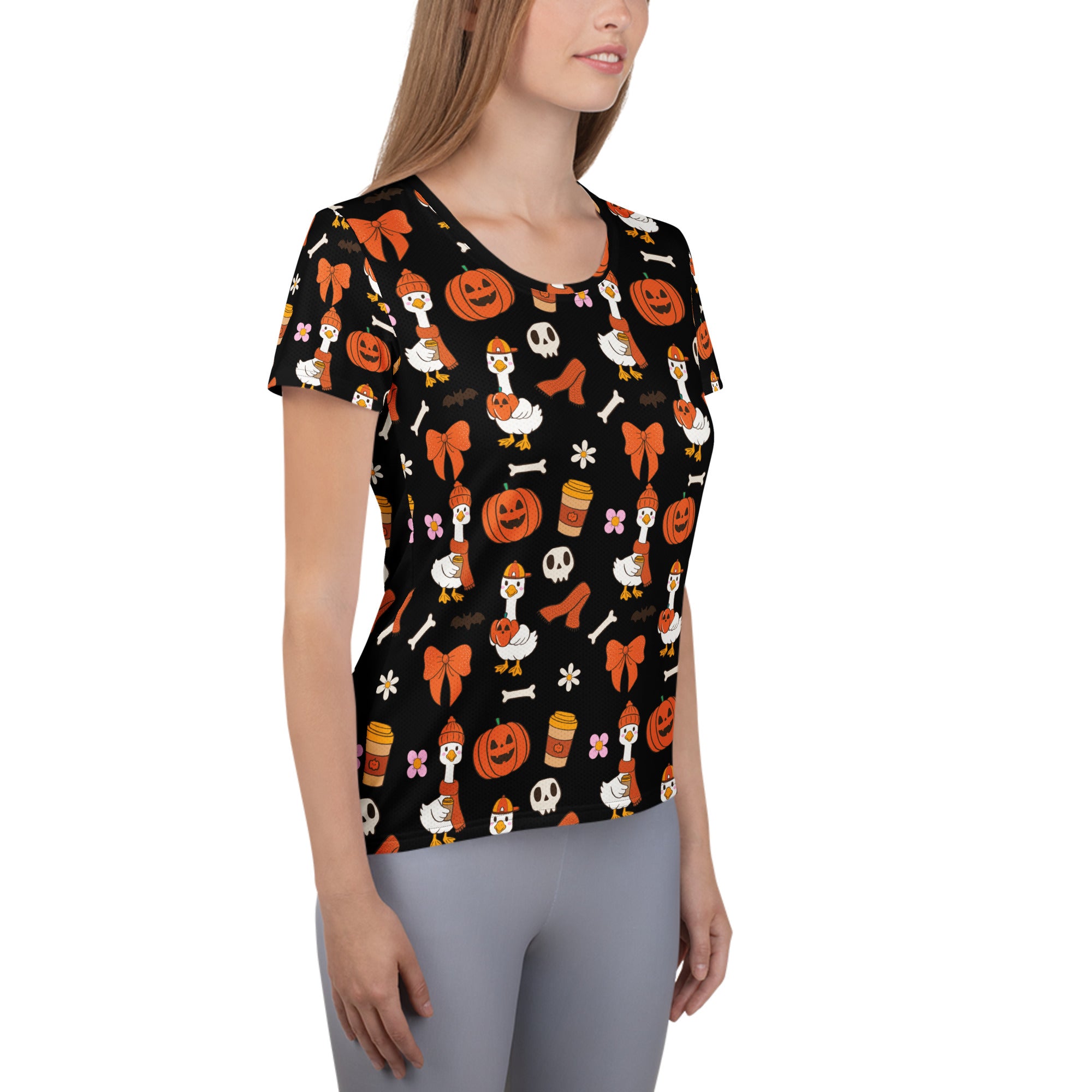 Women’s Halloween Goose Athletic T-Shirt - Lightweight Moisture Wicking Workout Top with UPF 50+