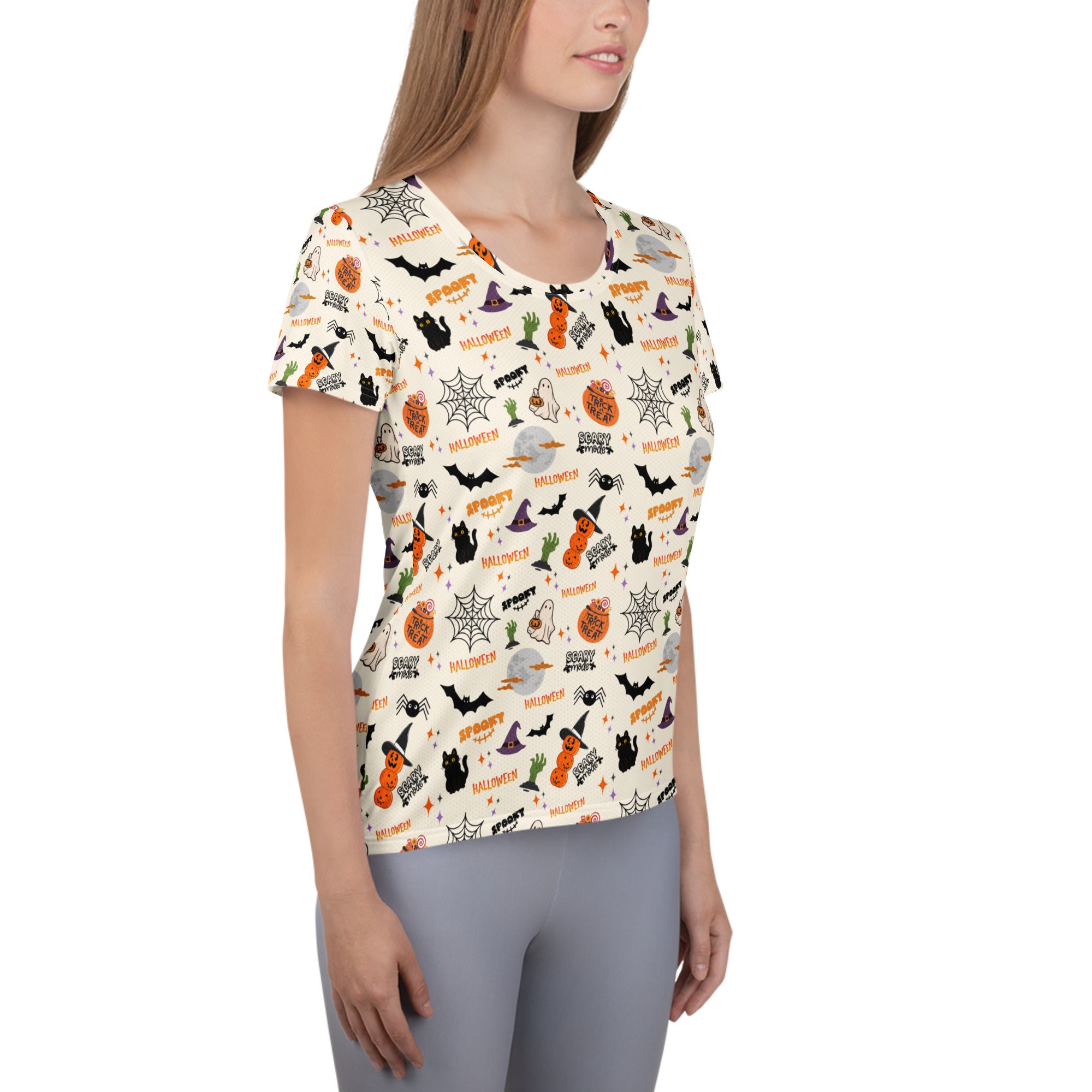 Women’s Cute Halloween Athletic T-Shirt - Lightweight Moisture Wicking Workout Top with UPF 50+