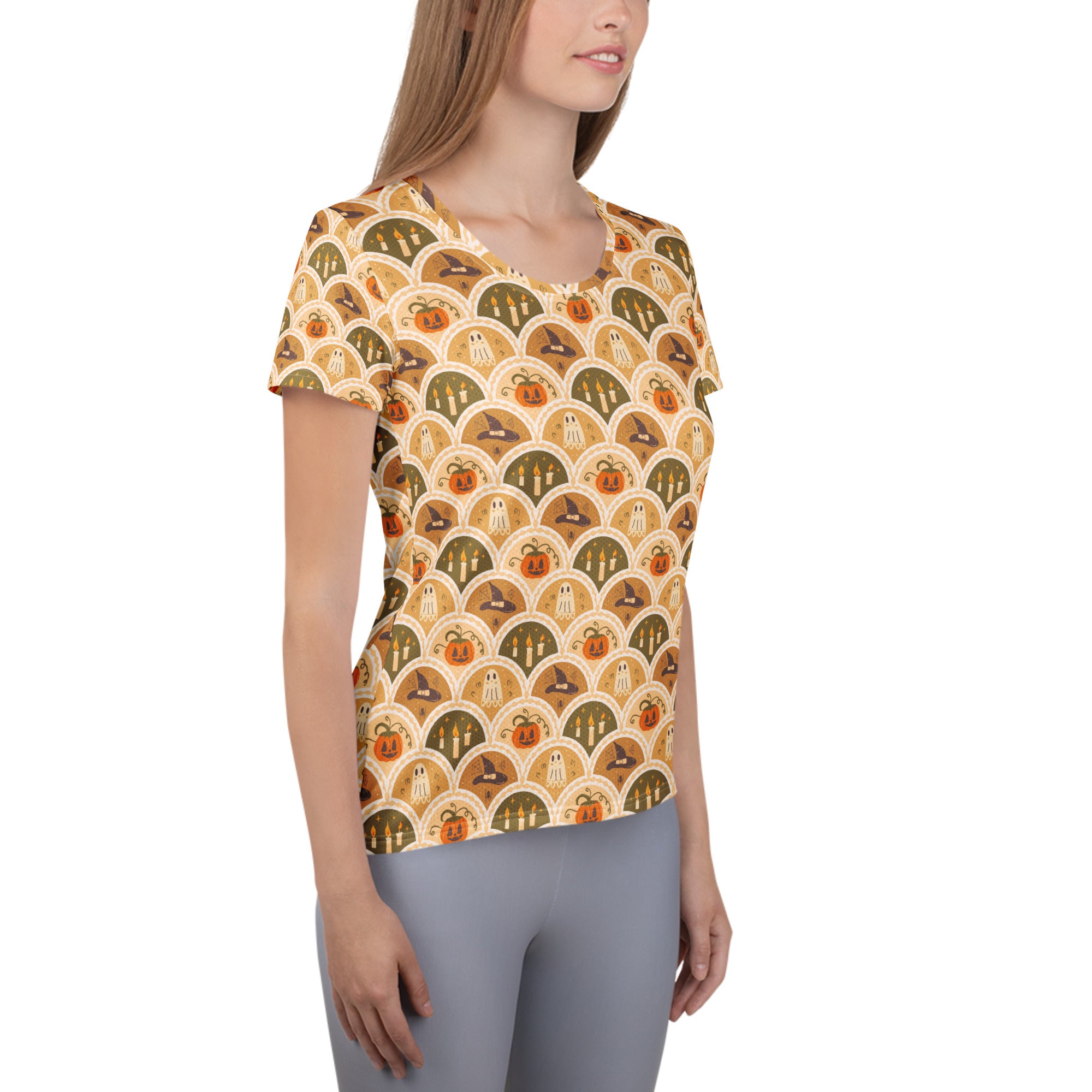 Women’s Retro Halloween Athletic T-Shirt - Lightweight Moisture Wicking Workout Top with UPF 50+