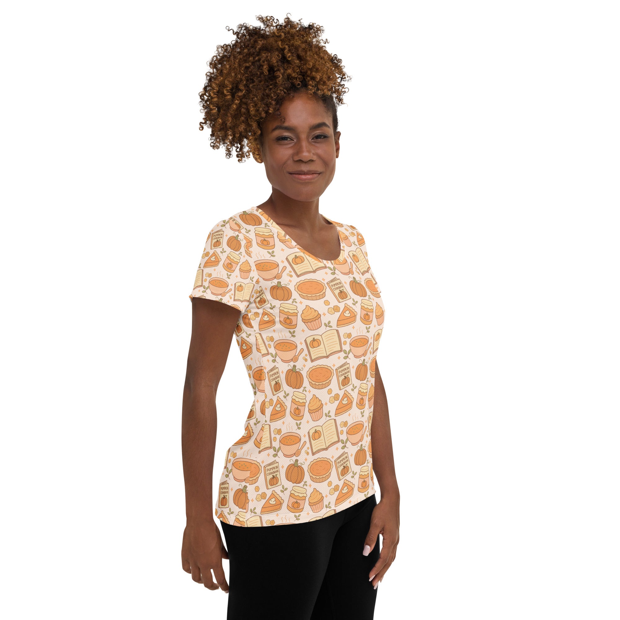 Women’s Pumpkin Pie Themed Athletic T-Shirt - Lightweight Moisture Wicking Workout Top with UPF 50+