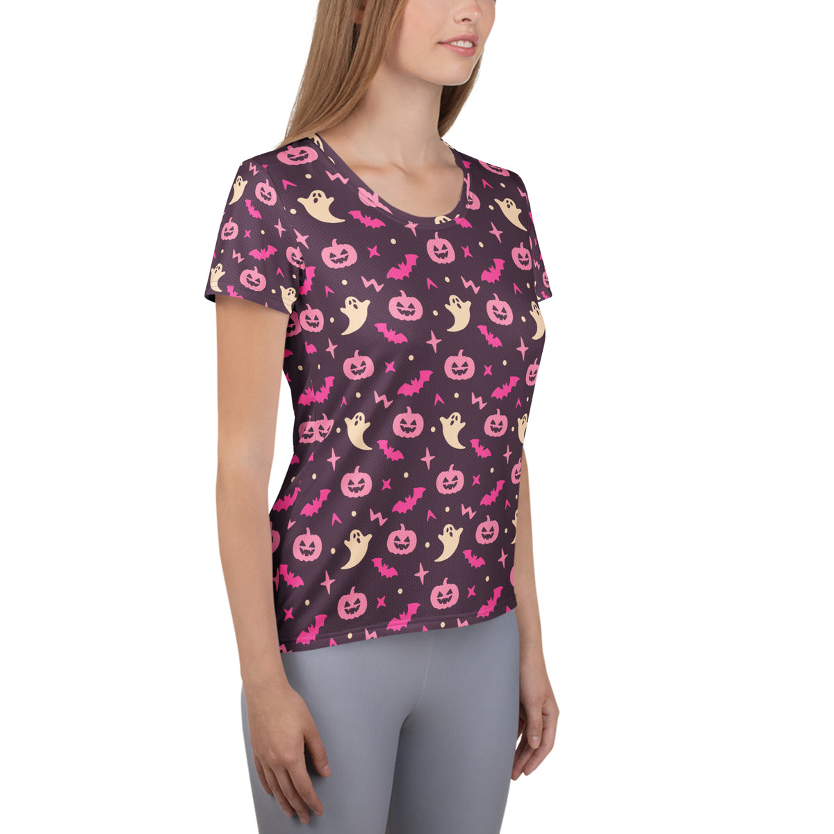 Women’s Purple Halloween Athletic T-Shirt - Lightweight Moisture Wicking Workout Top With UPF 50+