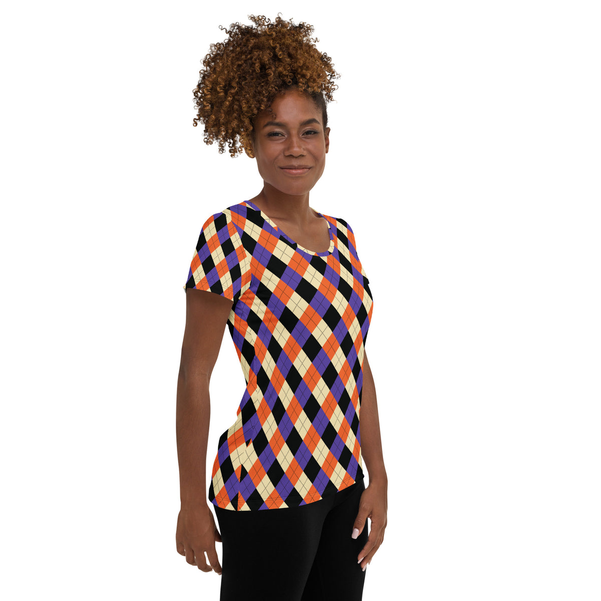 Women’s Halloween Argyle Athletic T-Shirt - Lightweight Moisture Wicking Workout Top With UPF 50+