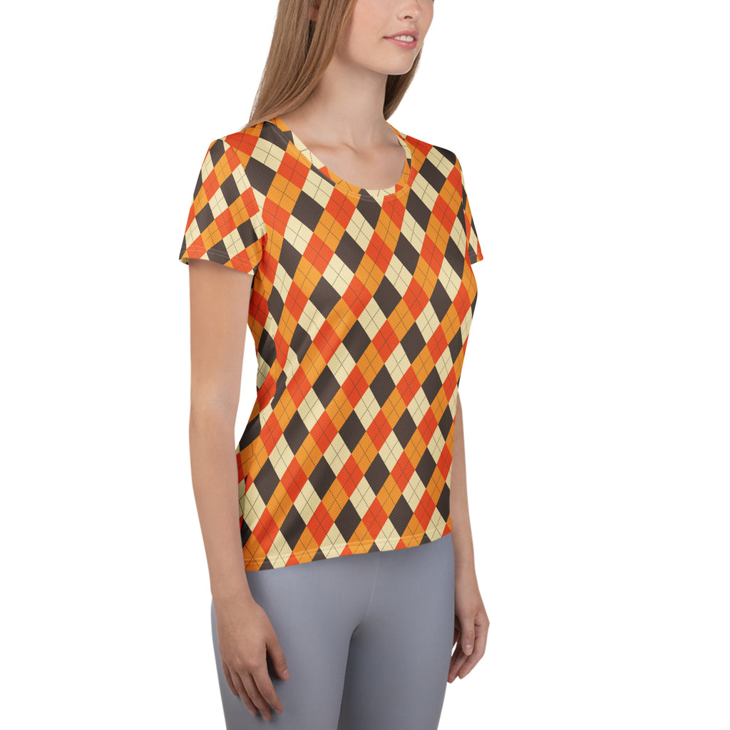 Women’s Fall Argyle Athletic T-Shirt - Lightweight Moisture Wicking Workout Top With UPF 50+