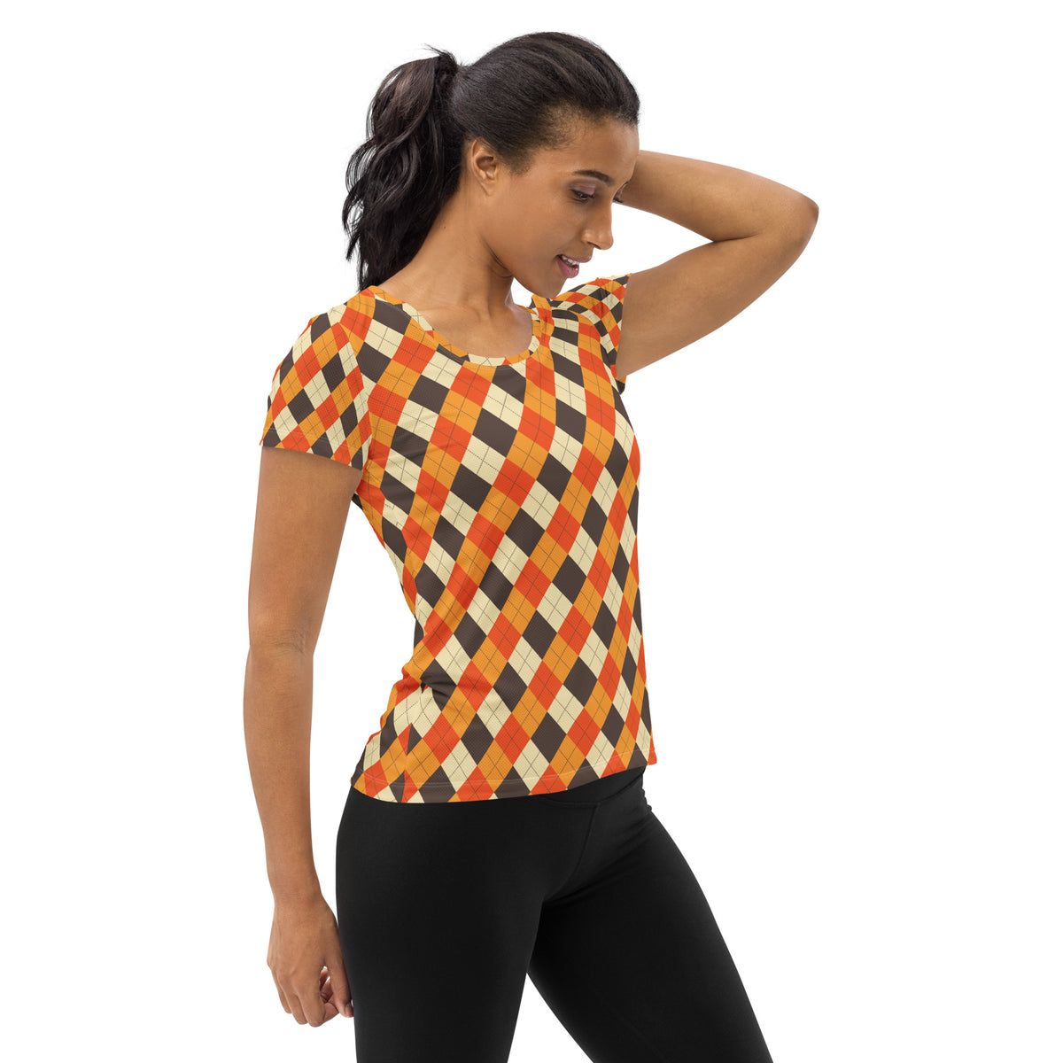 Women’s Fall Argyle Athletic T-Shirt - Lightweight Moisture Wicking Workout Top With UPF 50+