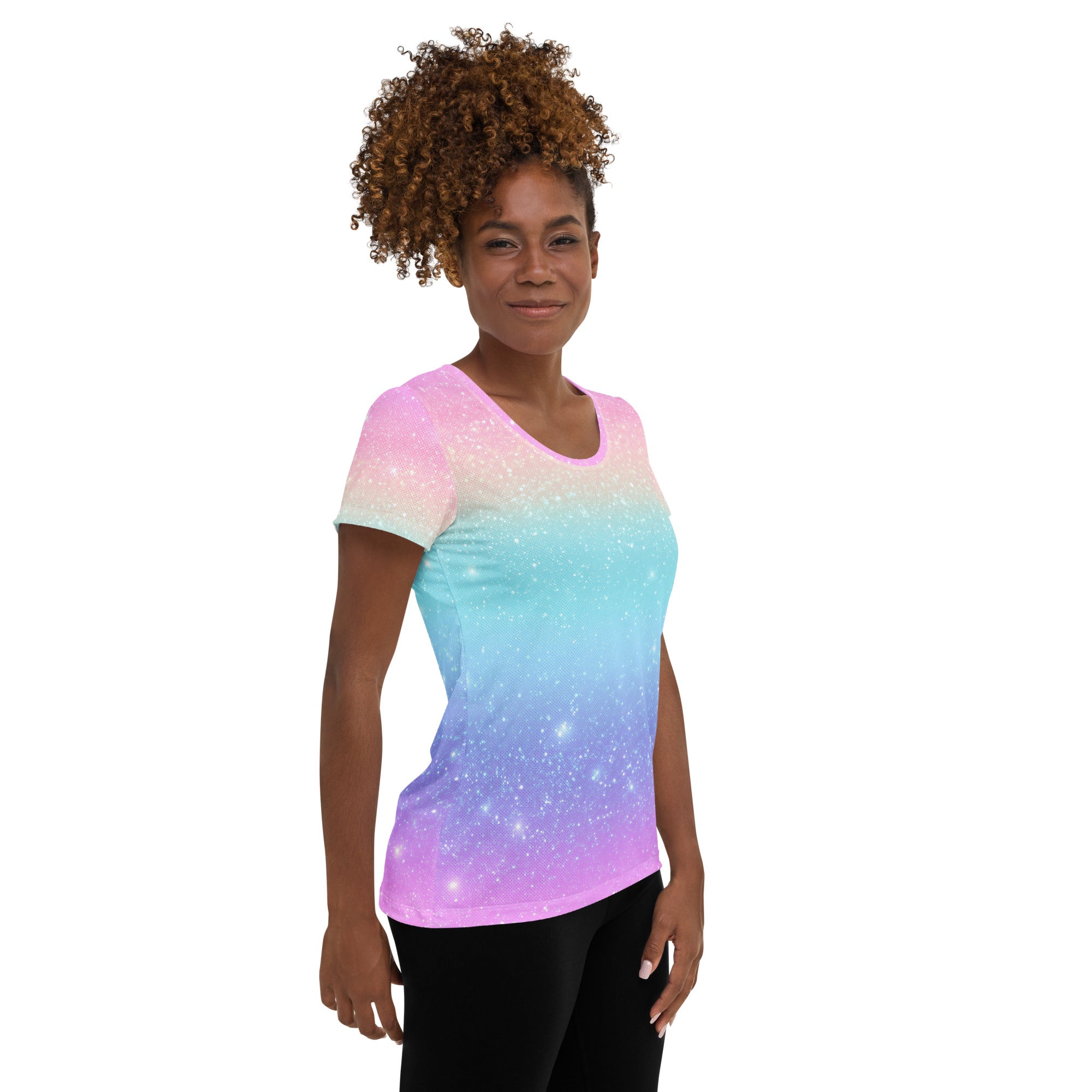 Women’s Faux Sparkle Effect Athletic T-Shirt - Lightweight Moisture Wicking Workout Top With UPF 50+
