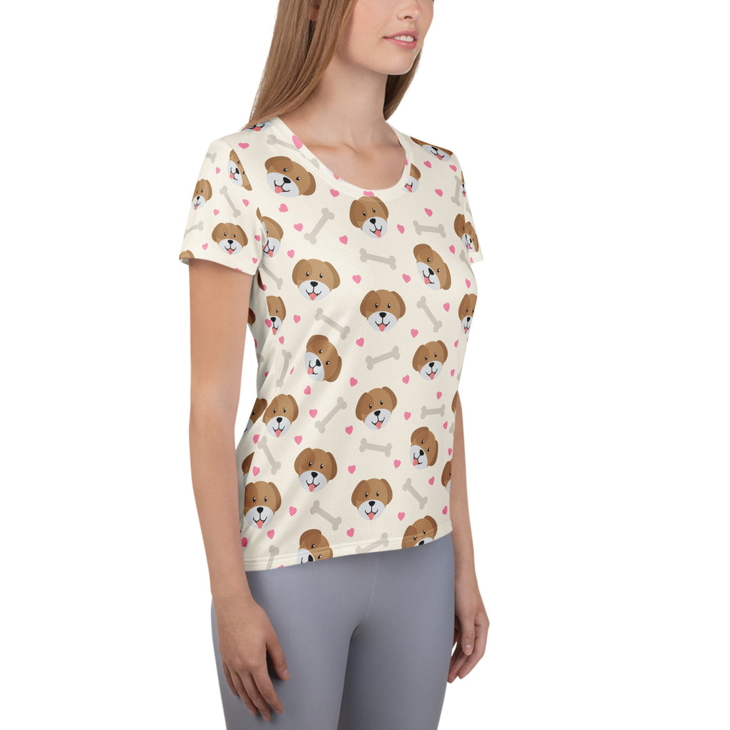 Women’s Cute Dog Athletic T-Shirt - Lightweight Moisture Wicking Workout Top With UPF 50+
