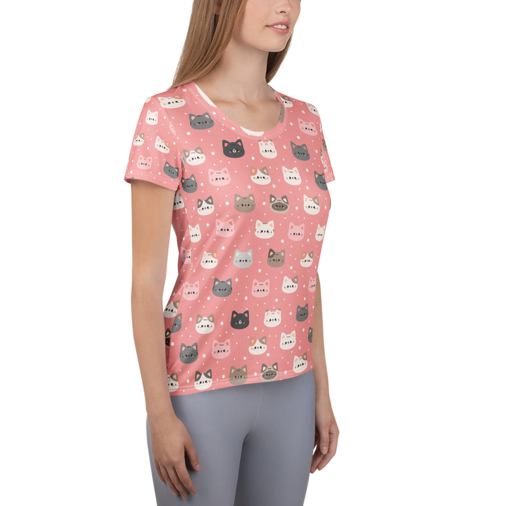 Women’s Pink Cat Athletic T-Shirt - Lightweight Moisture Wicking Workout Top with UPF 50+
