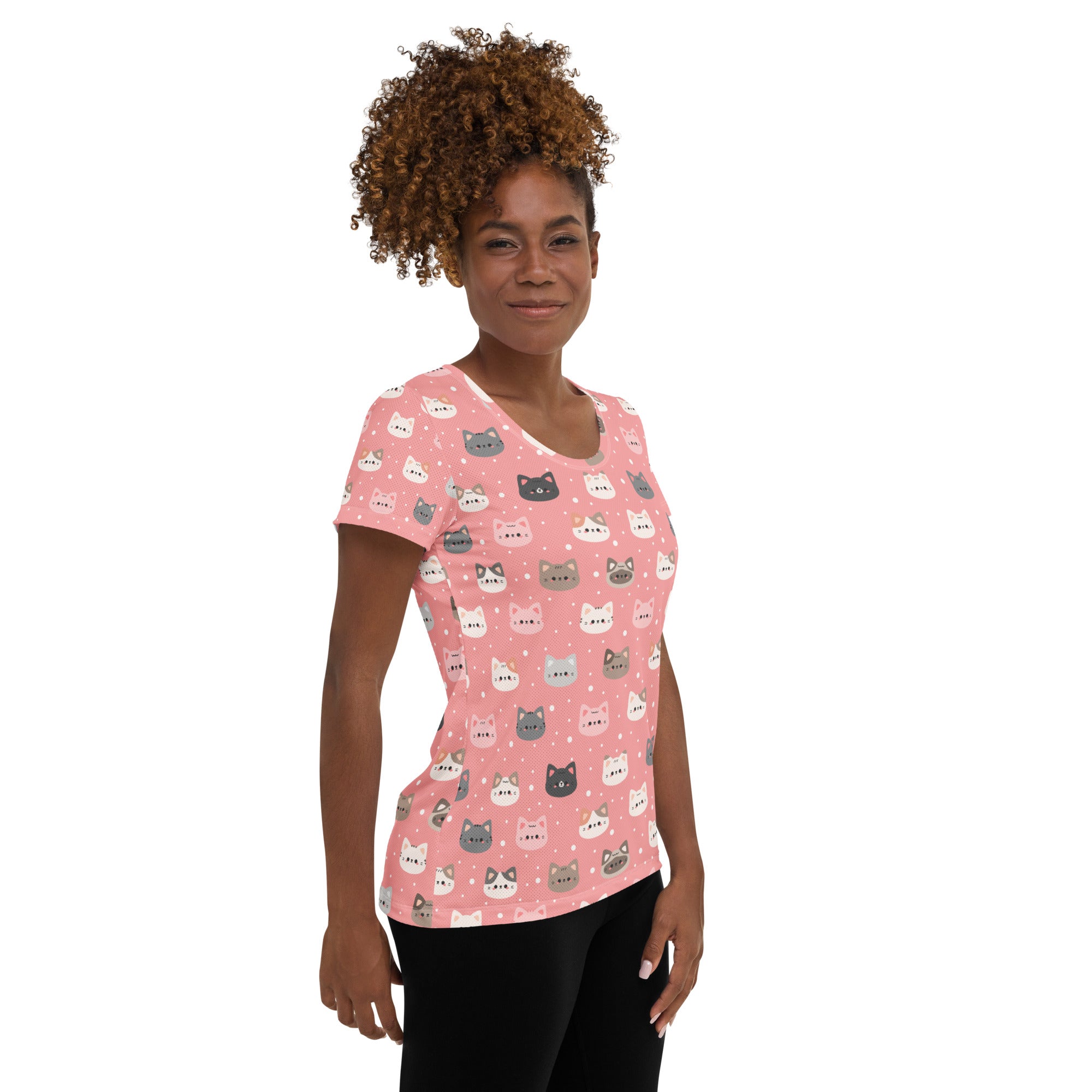 Women’s Pink Cat Athletic T-Shirt - Lightweight Moisture Wicking Workout Top with UPF 50+
