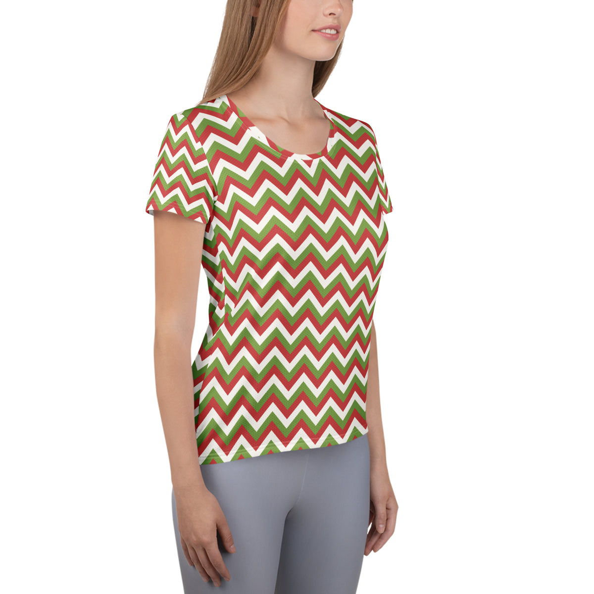 Women’s Christmas Chevron Athletic T-Shirt - Lightweight Moisture Wicking Workout Top With UPF 50+