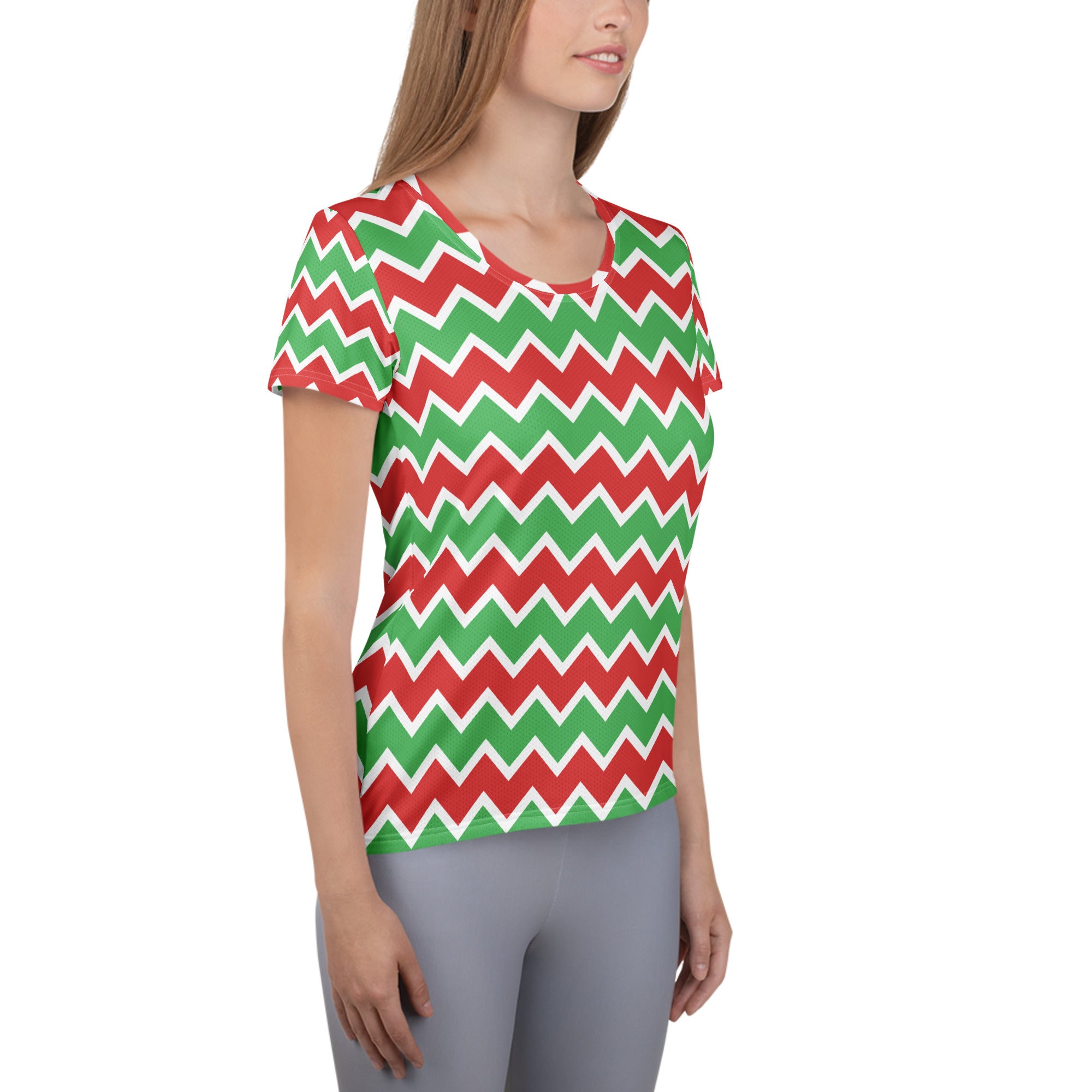 Women’s Christmas Chevron Athletic T-Shirt - Lightweight Moisture Wicking Workout Top with UPF 50+