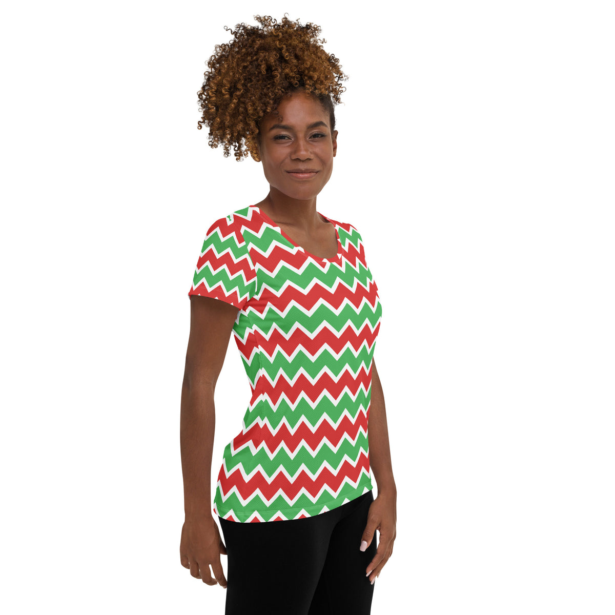 Women’s Christmas Chevron Athletic T-Shirt - Lightweight Moisture Wicking Workout Top with UPF 50+