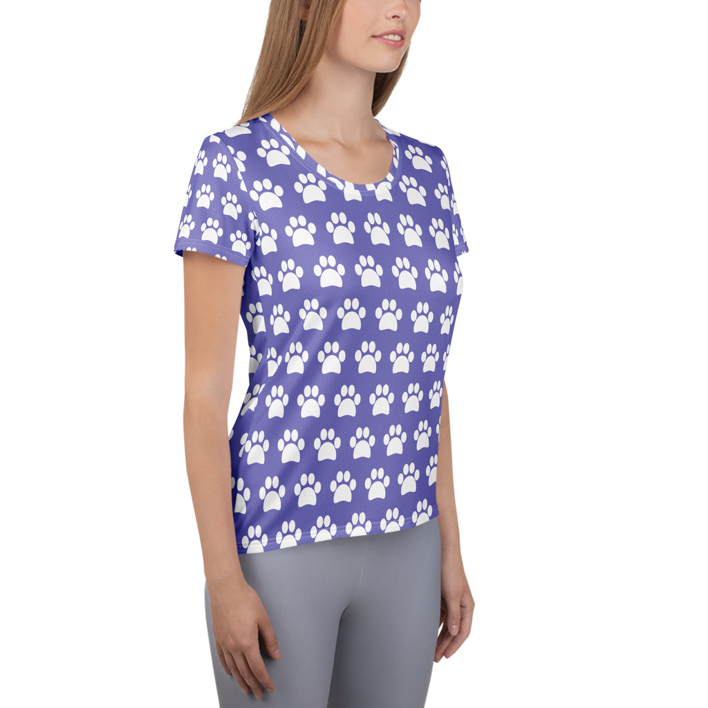 Women’s Lavender Purple Paw Print Athletic T-Shirt - Lightweight Moisture Wicking Workout Top With UPF 50+