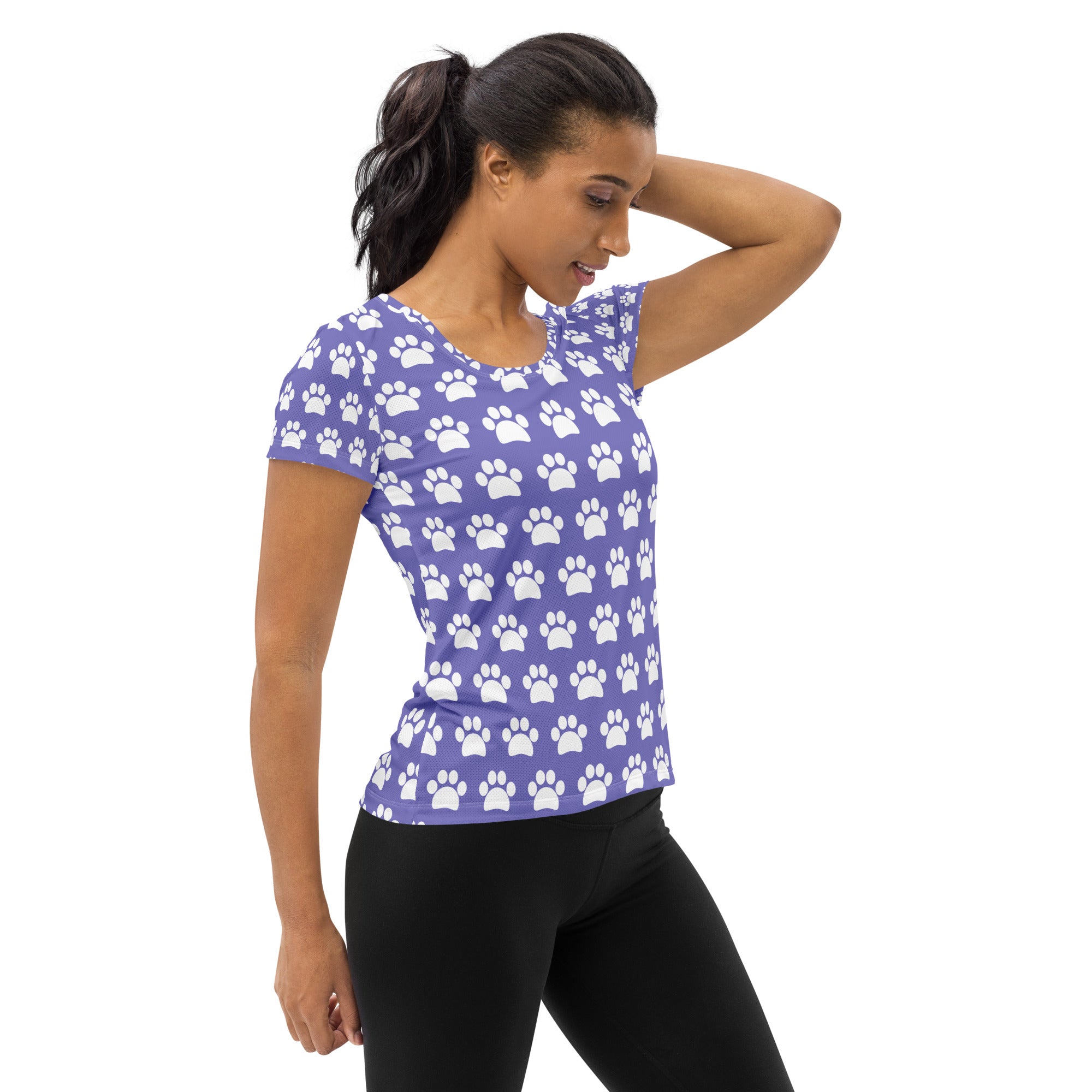 Women’s Lavender Purple Paw Print Athletic T-Shirt - Lightweight Moisture Wicking Workout Top With UPF 50+