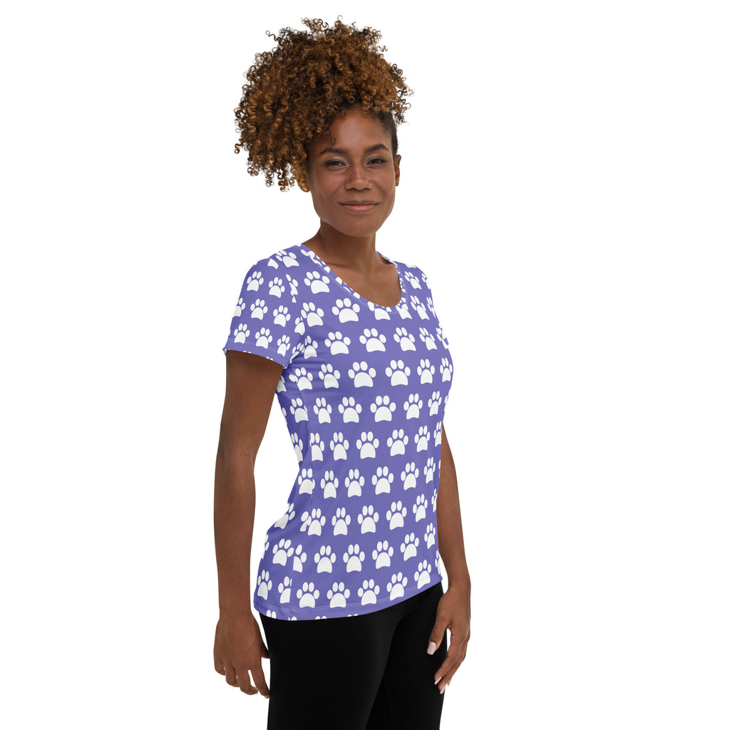 Women’s Lavender Purple Paw Print Athletic T-Shirt - Lightweight Moisture Wicking Workout Top With UPF 50+