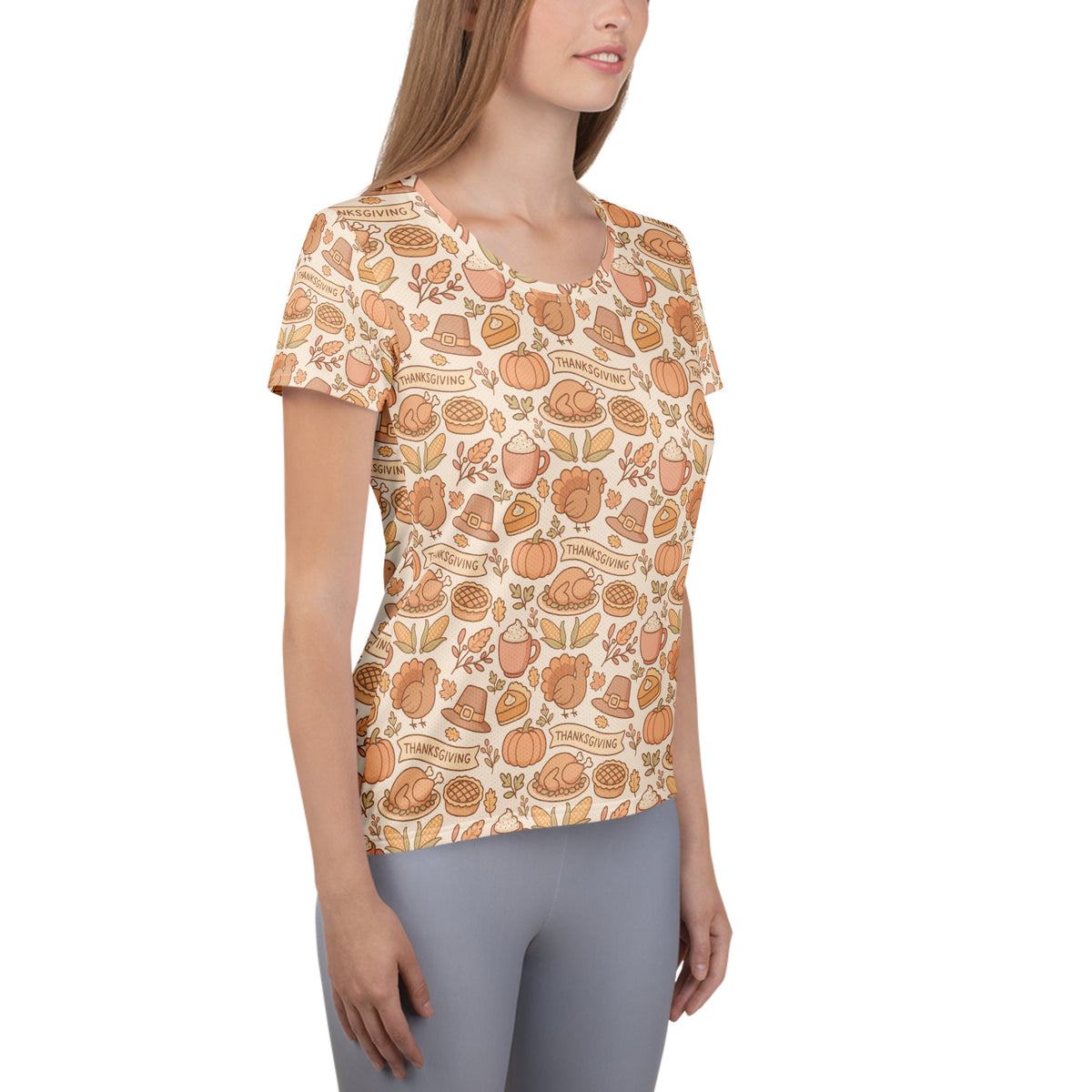 Women’s Thanksgiving Turkey Athletic T-Shirt - Lightweight Moisture Wicking Workout Top With UPF 50+