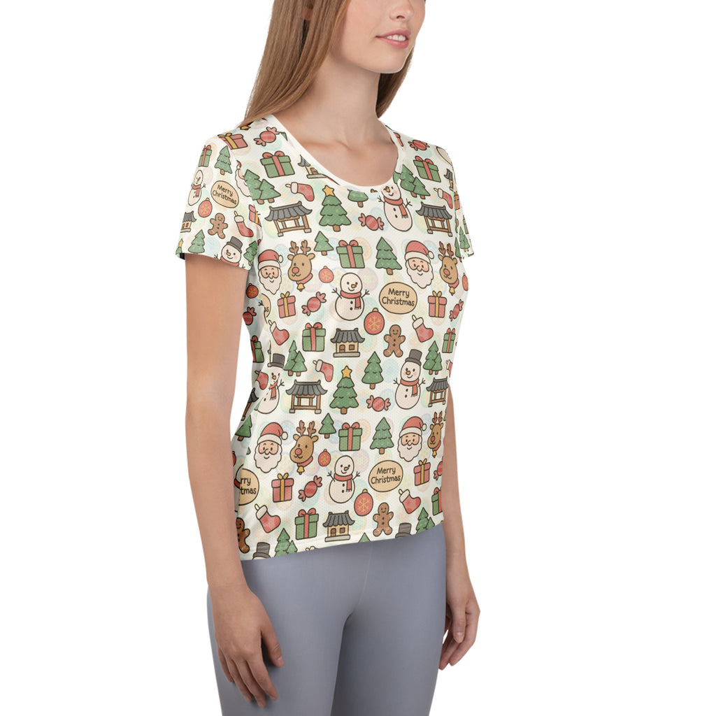 Women’s Pastel Christmas Athletic T-Shirt - Lightweight Moisture Wicking Workout Top With UPF 50+