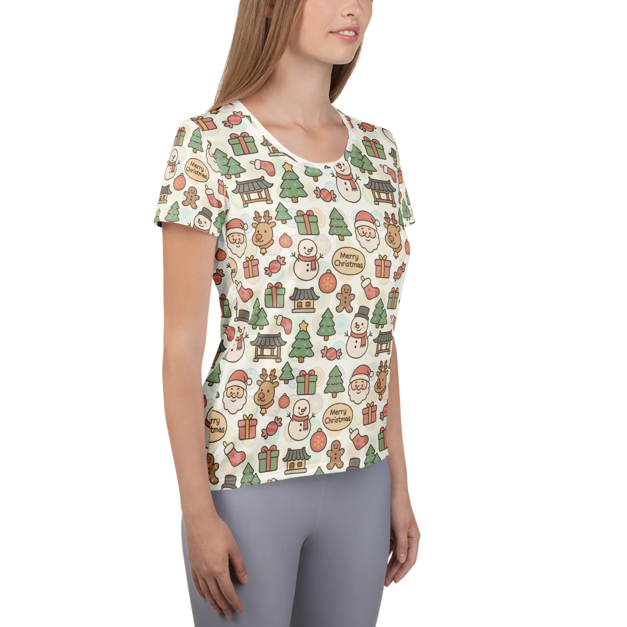 Women’s Pastel Christmas Athletic T-Shirt - Lightweight Moisture Wicking Workout Top With UPF 50+