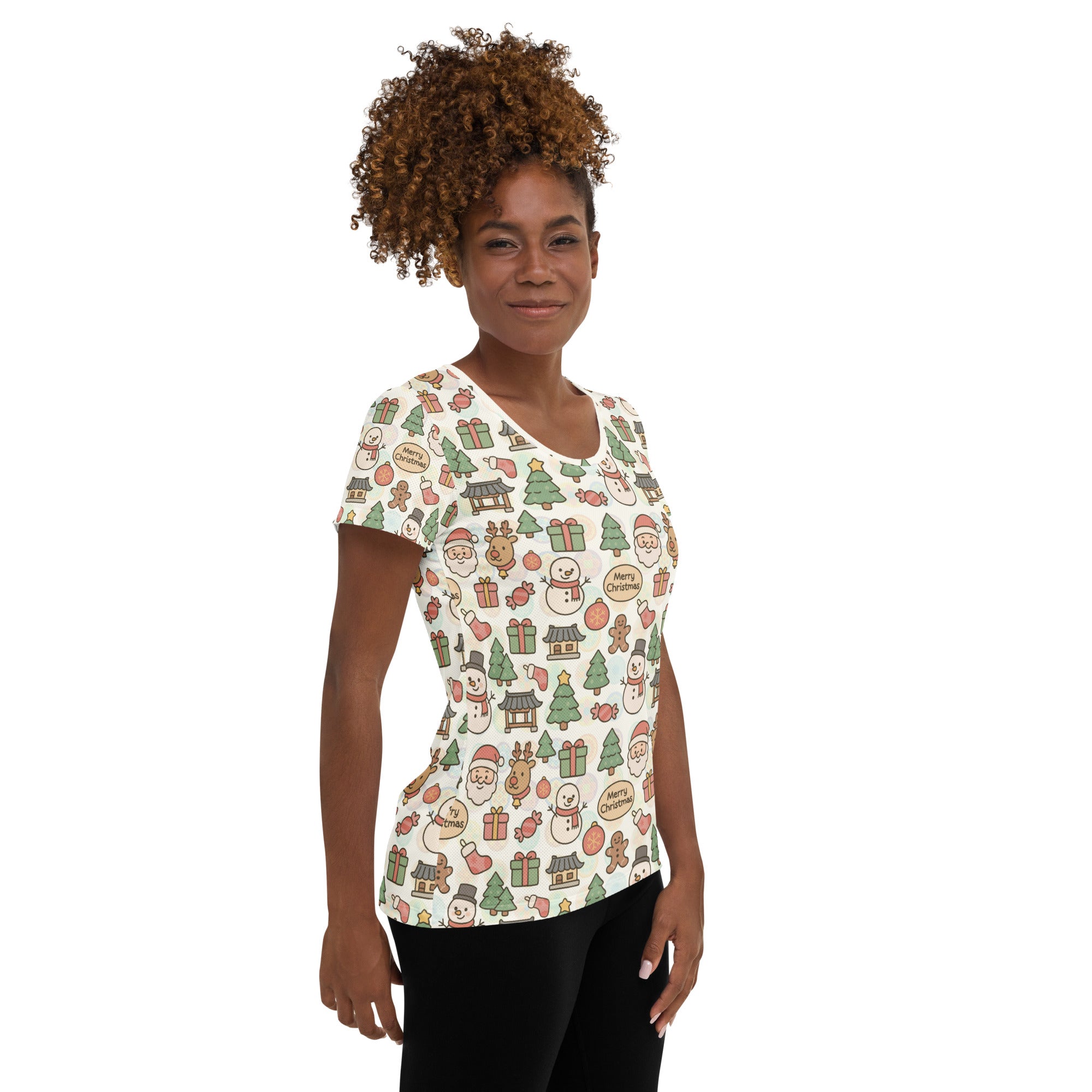 Women’s Pastel Christmas Athletic T-Shirt - Lightweight Moisture Wicking Workout Top With UPF 50+