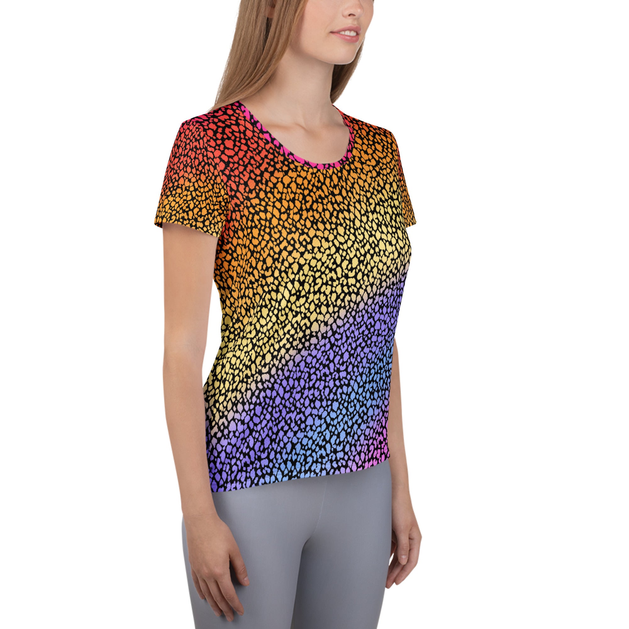 Women’s Colorful Leopard Athletic T-Shirt - Lightweight Moisture Wicking Workout Top With UPF 50+