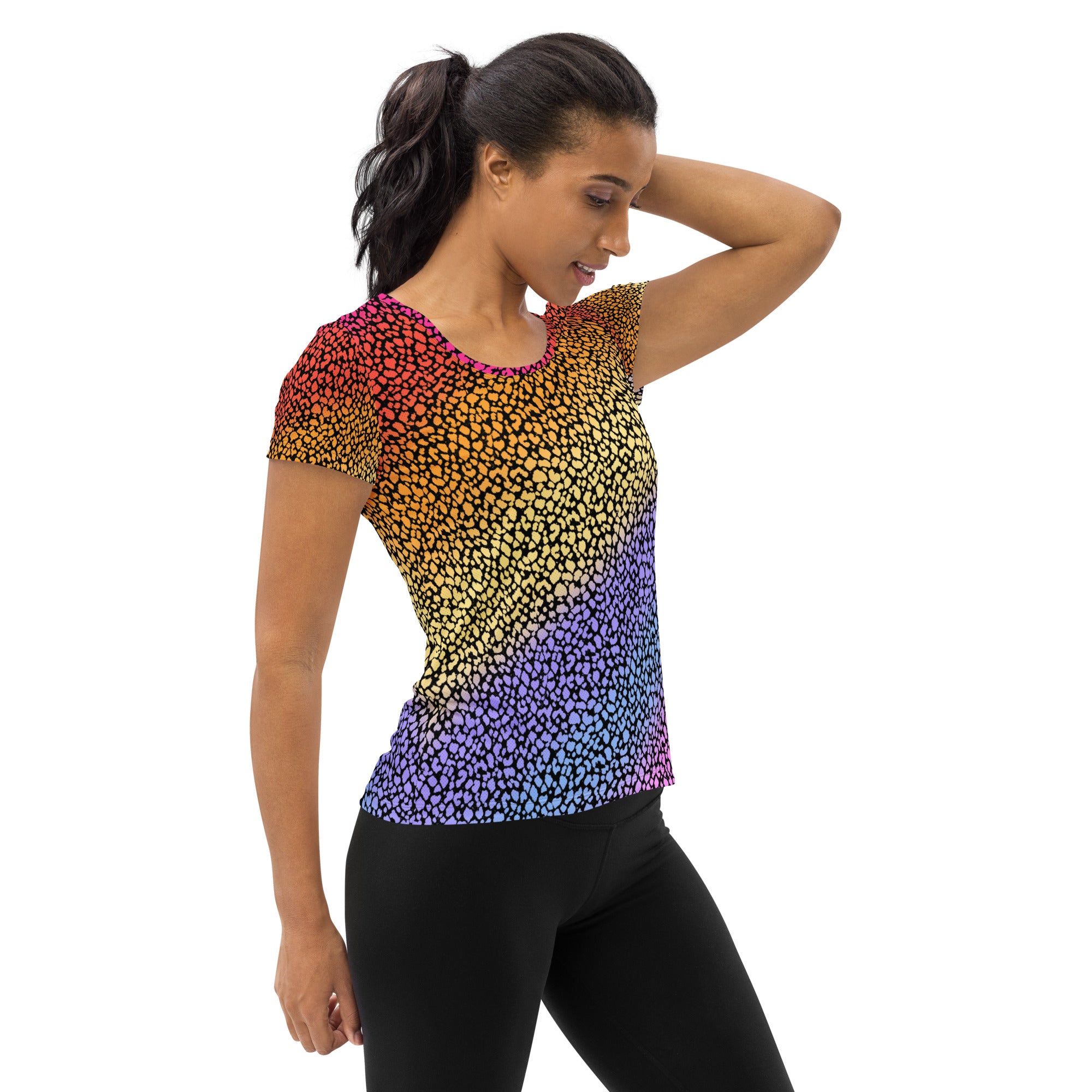 Women’s Colorful Leopard Athletic T-Shirt - Lightweight Moisture Wicking Workout Top With UPF 50+