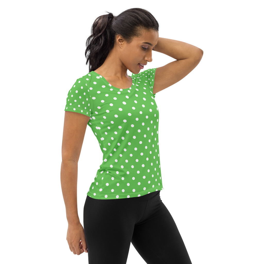 Women’s Green Polka Dot Athletic T-Shirt - Lightweight Moisture Wicking Workout Top With UPF 50+