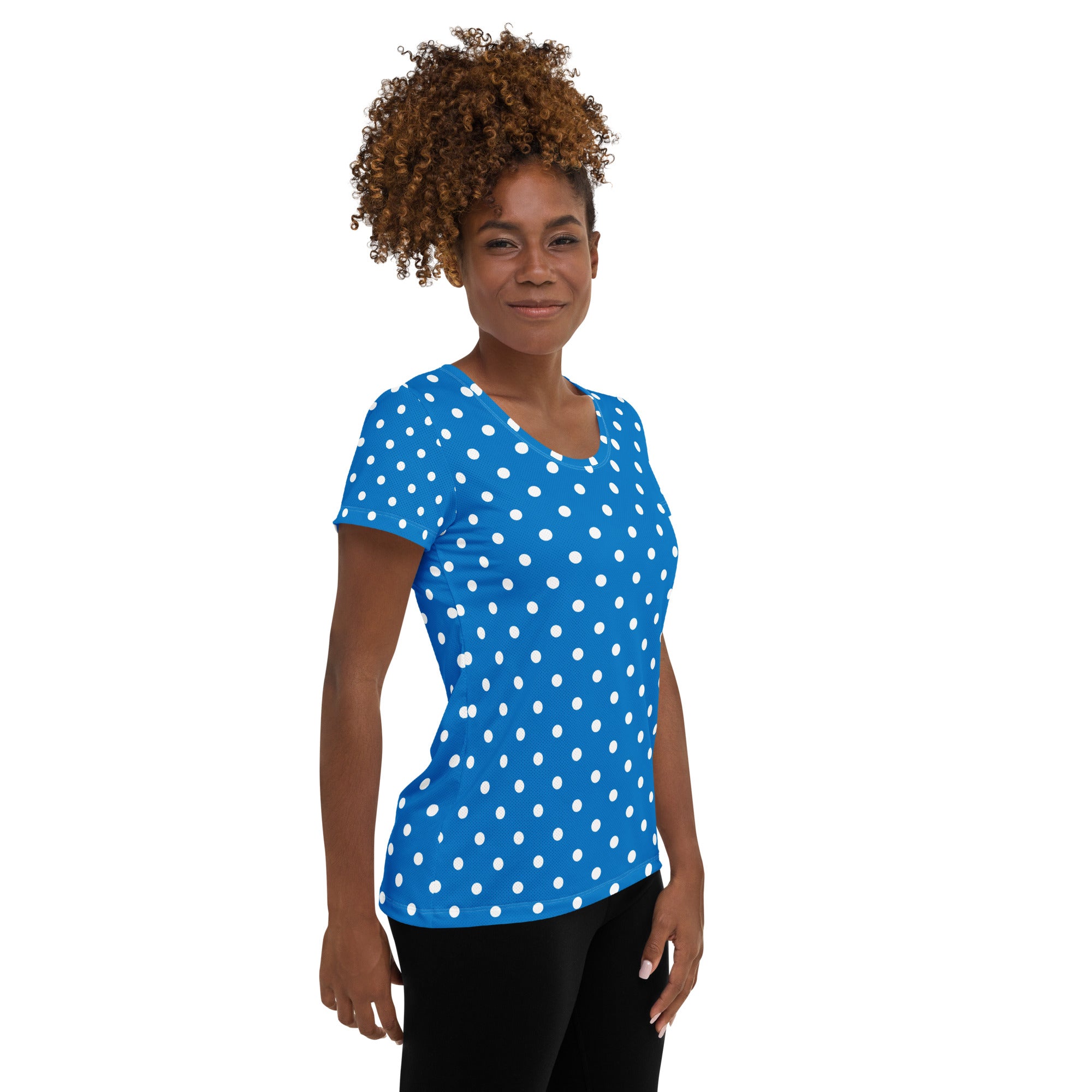 Women’s Royal Blue Polka Dot Athletic T-Shirt - Lightweight Moisture Wicking Workout Top With UPF 50+