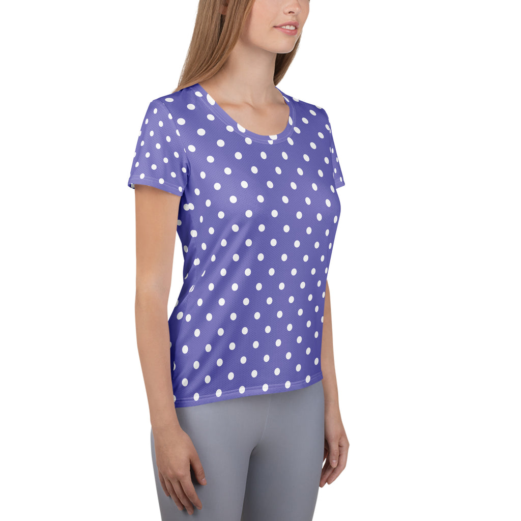 Women’s Lavender Purple Polka Dot Athletic T-Shirt - Lightweight Moisture Wicking Workout Top With UPF 50+